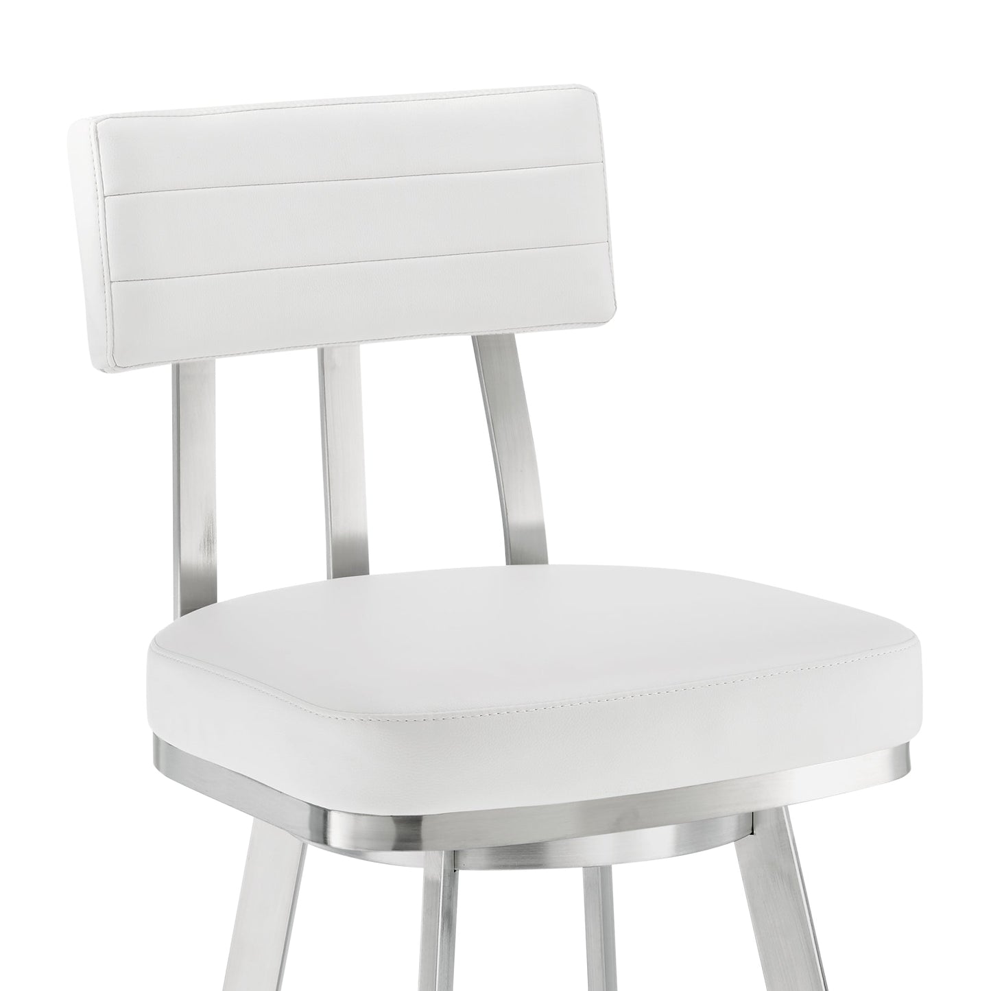 Jinab Swivel Counter Stool in Brushed Stainless Steel with White Faux Leather