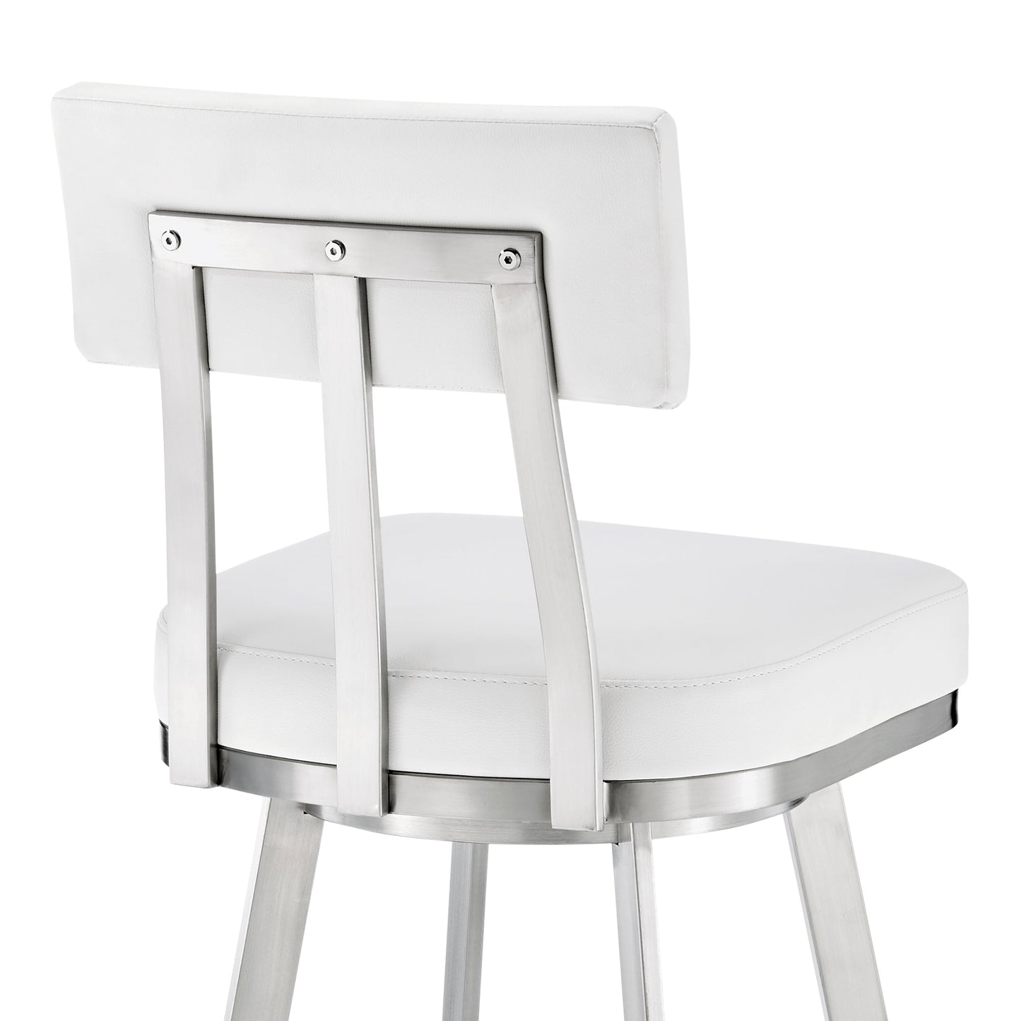 Jinab Swivel Counter Stool in Brushed Stainless Steel with White Faux Leather