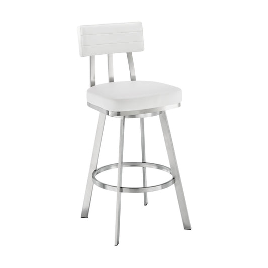 Jinab Swivel Bar Stool in Brushed Stainless Steel with White Faux Leather