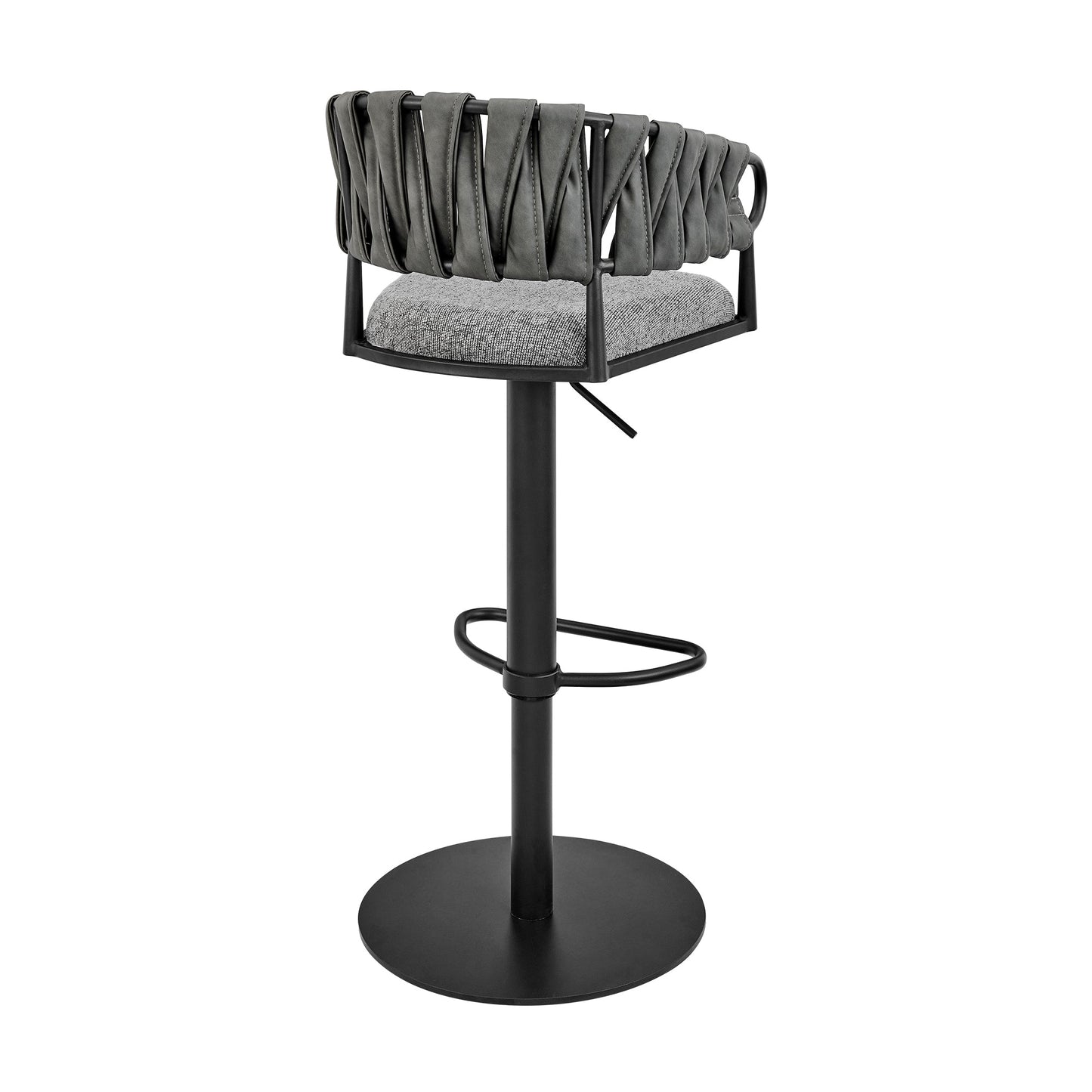 Silabe Adjustable Counter or Bar Stool in Black Metal with Gray Fabric and Faux Leather