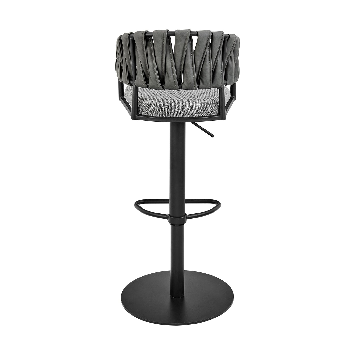 Silabe Adjustable Counter or Bar Stool in Black Metal with Gray Fabric and Faux Leather