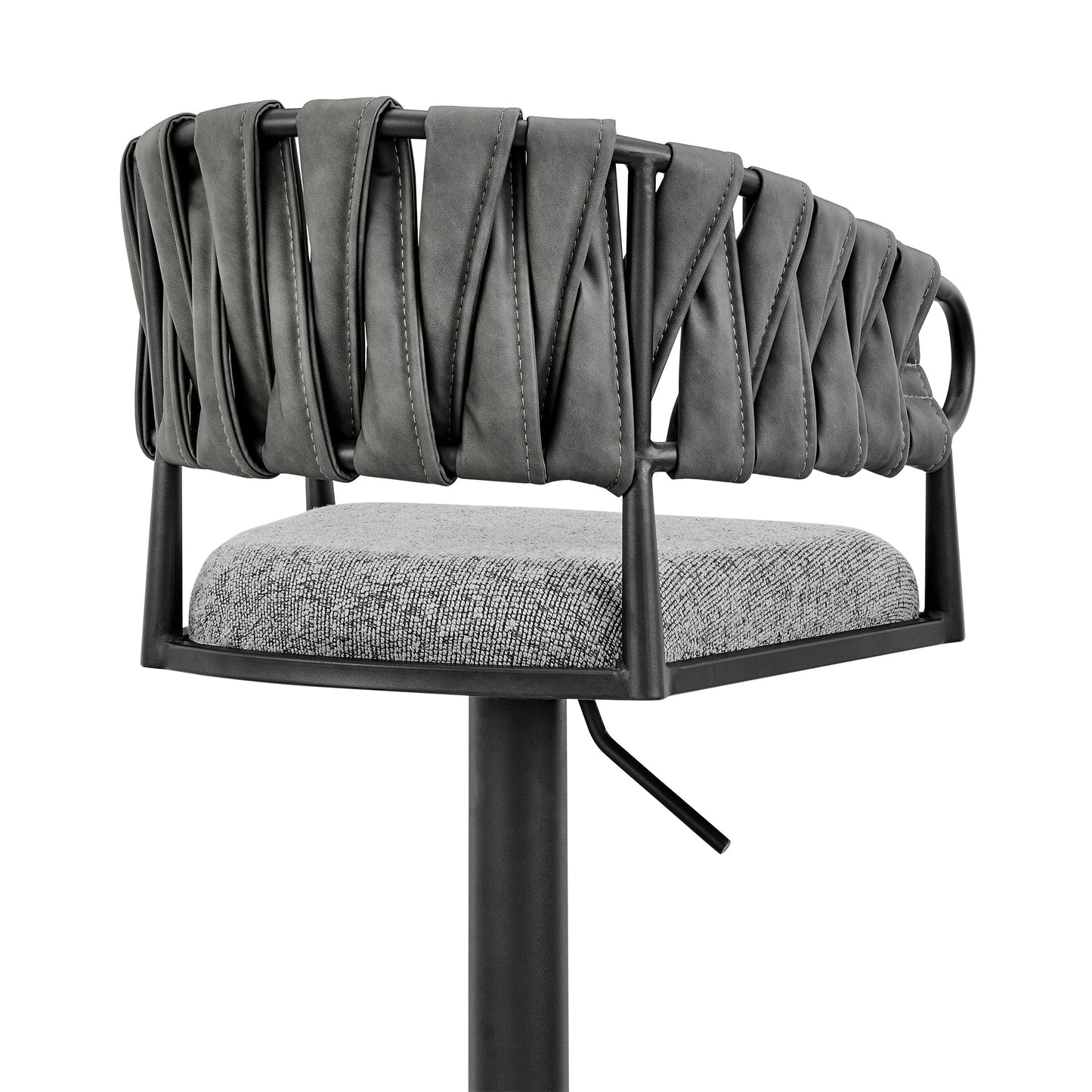 Silabe Adjustable Counter or Bar Stool in Black Metal with Gray Fabric and Faux Leather