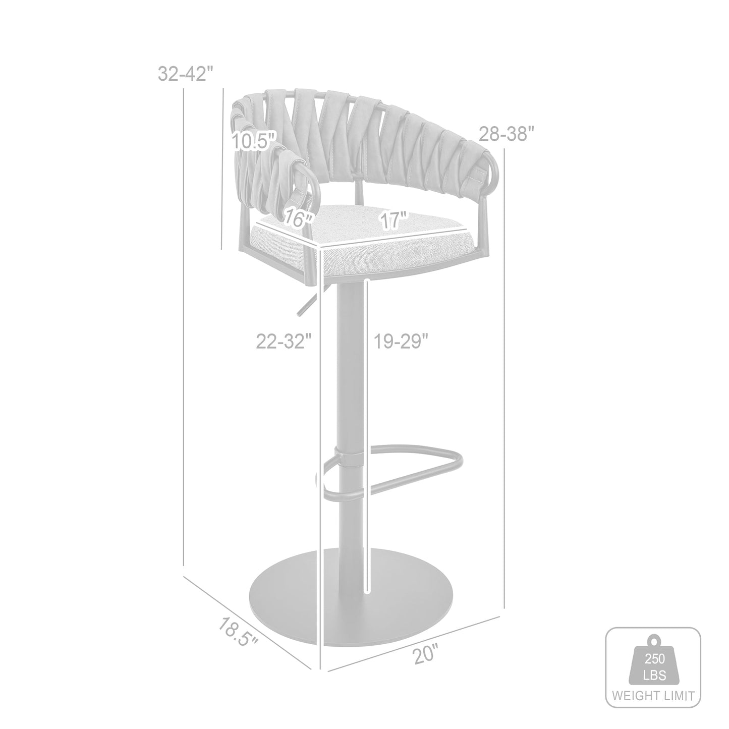 Silabe Adjustable Counter or Bar Stool in Black Metal with Gray Fabric and Faux Leather