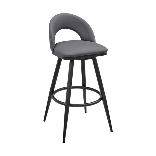 Lottech Swivel Counter Stool in Black Metal and Gray Faux Leather