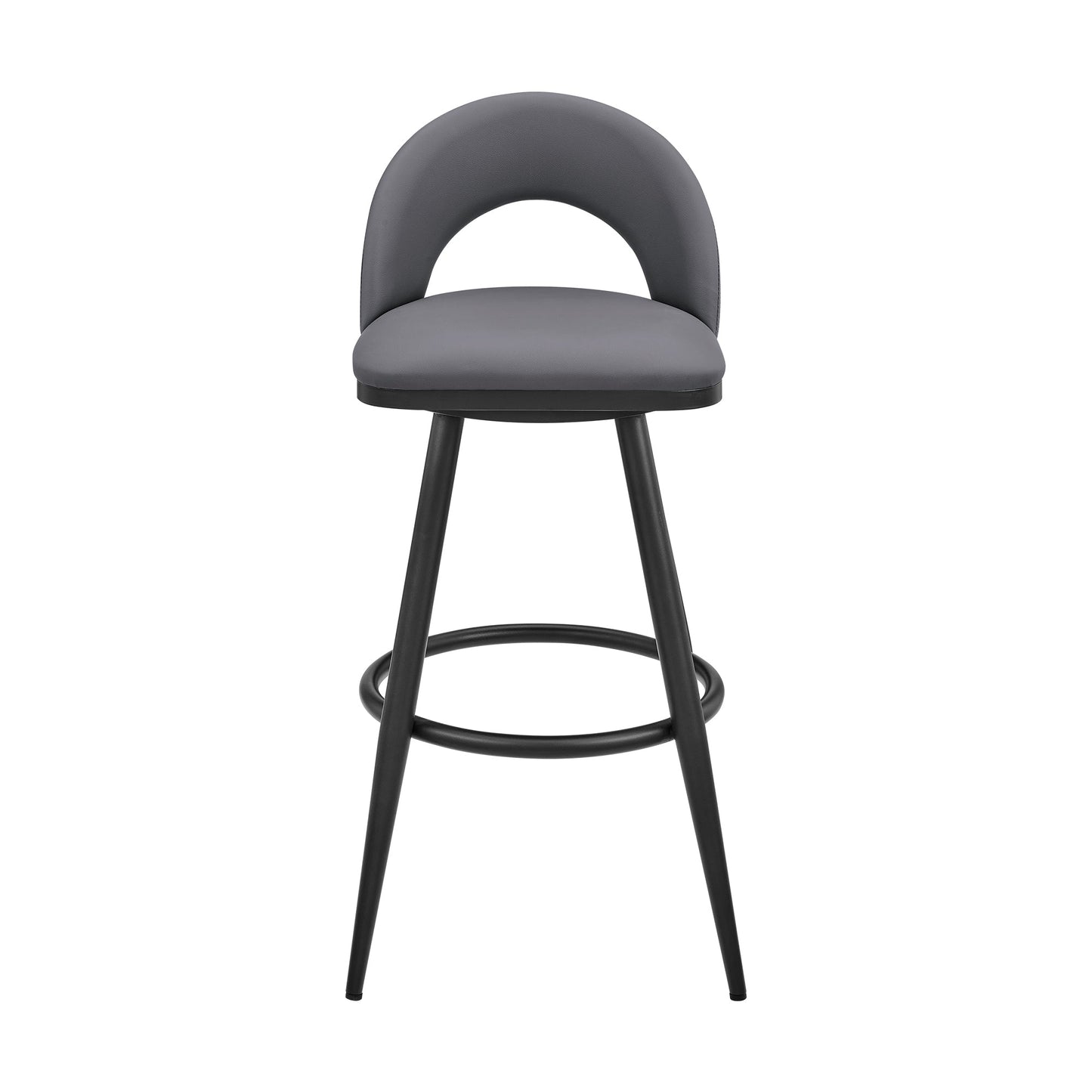 Lottech Swivel Counter Stool in Black Metal and Gray Faux Leather