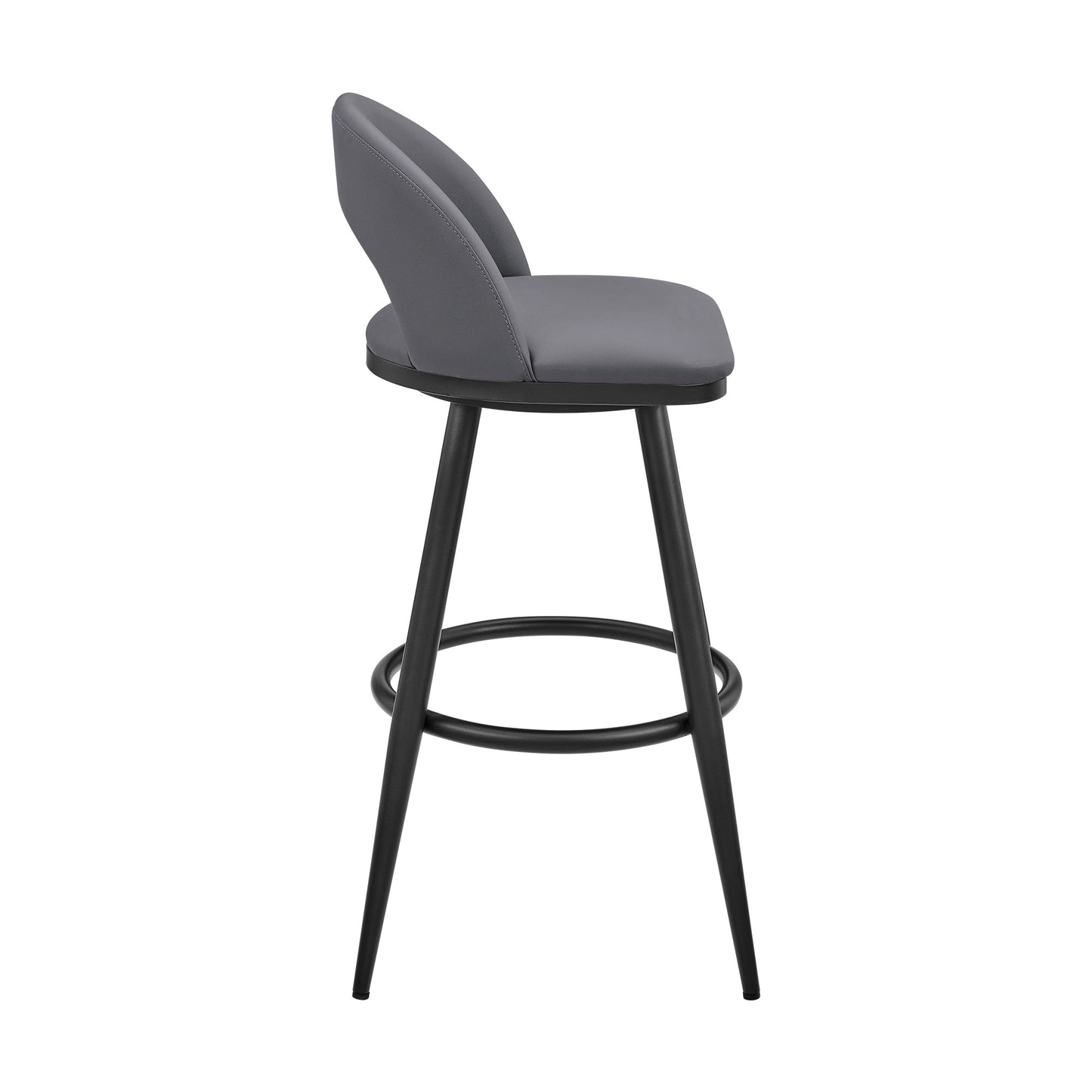 Lottech Swivel Counter Stool in Black Metal and Gray Faux Leather