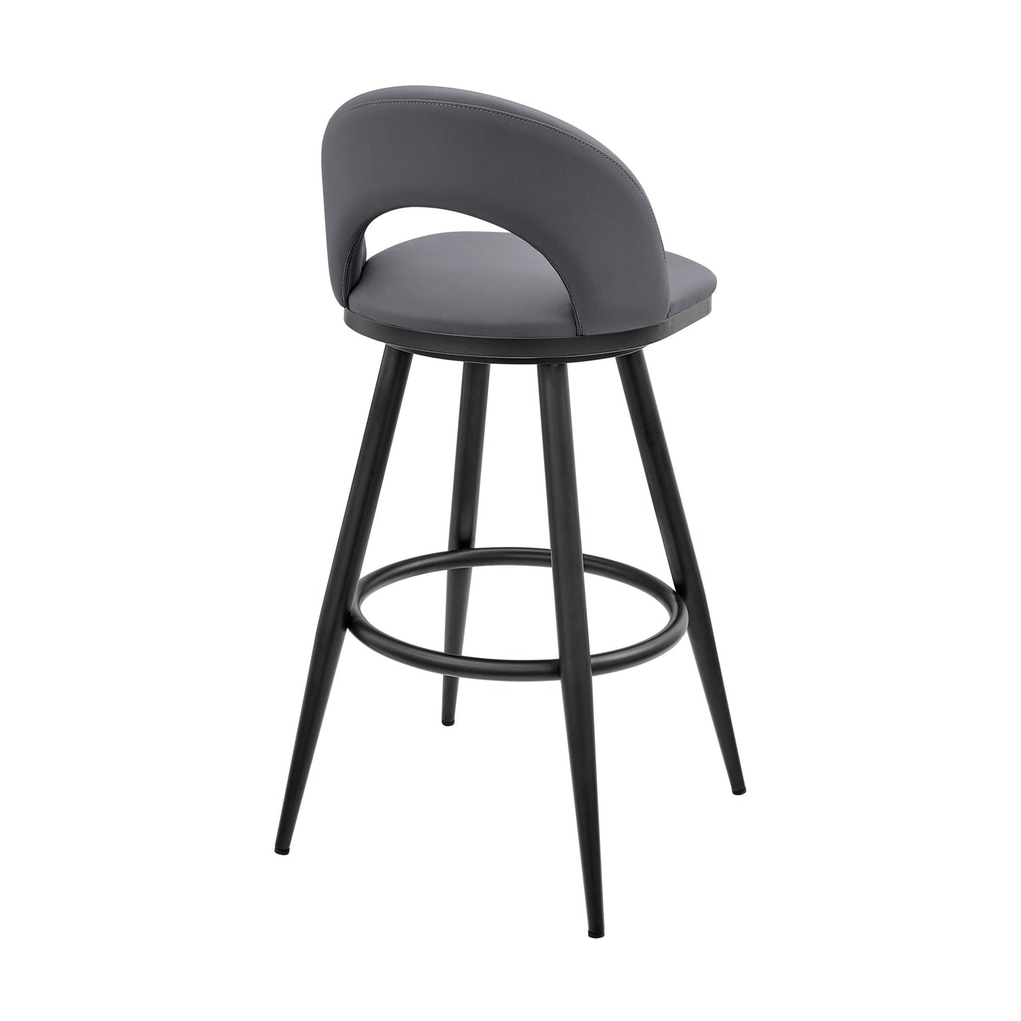 Lottech Swivel Counter Stool in Black Metal and Gray Faux Leather