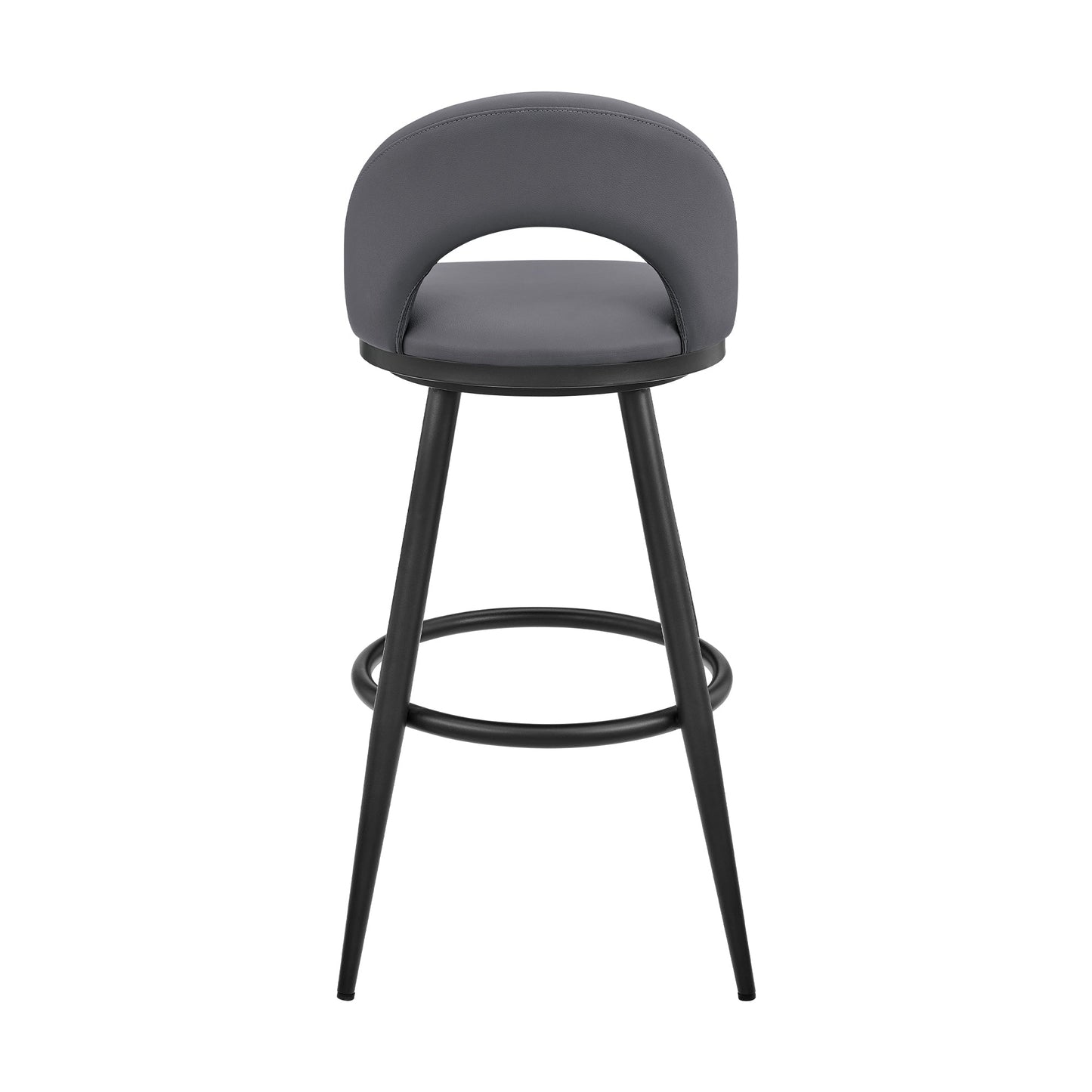 Lottech Swivel Counter Stool in Black Metal and Gray Faux Leather