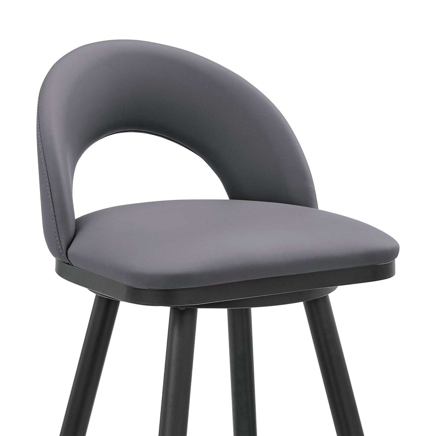 Lottech Swivel Counter Stool in Black Metal and Gray Faux Leather