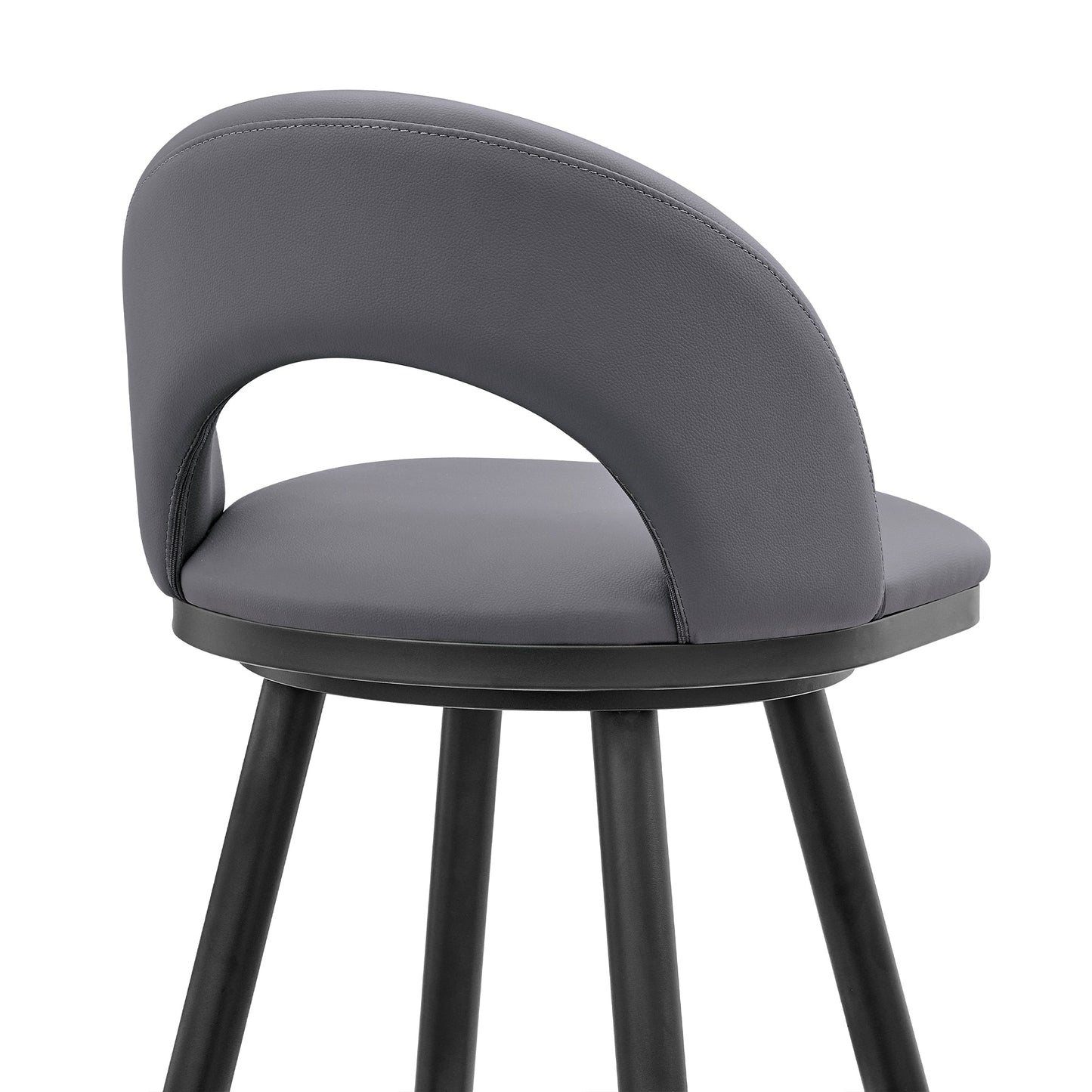 Lottech Swivel Counter Stool in Black Metal and Gray Faux Leather