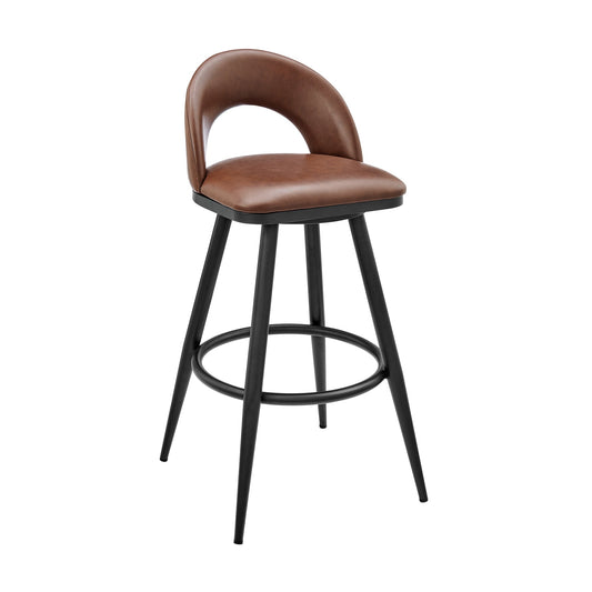 Lottech Swivel Counter Stool in Black Metal and Brown Faux Leather