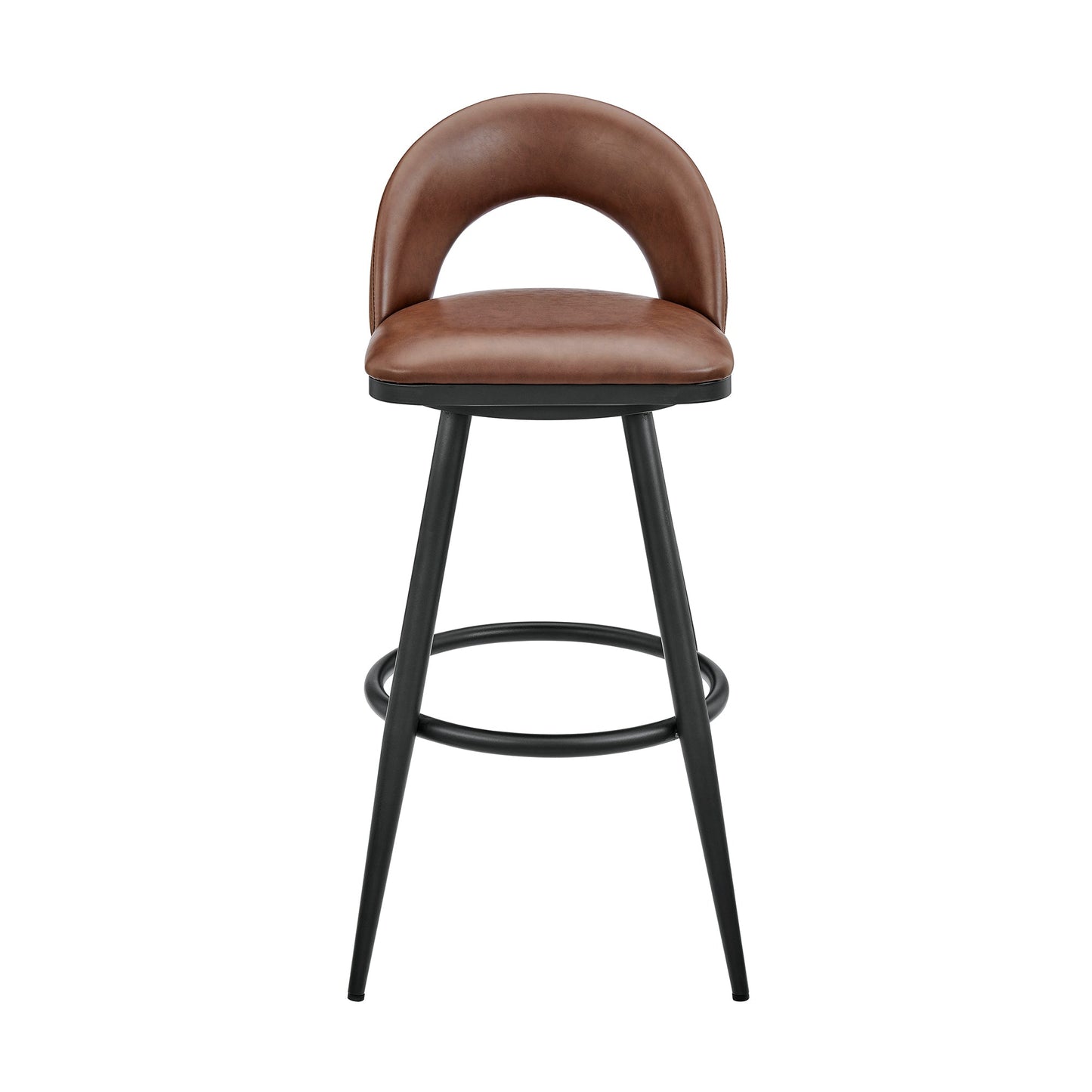 Lottech Swivel Counter Stool in Black Metal and Brown Faux Leather