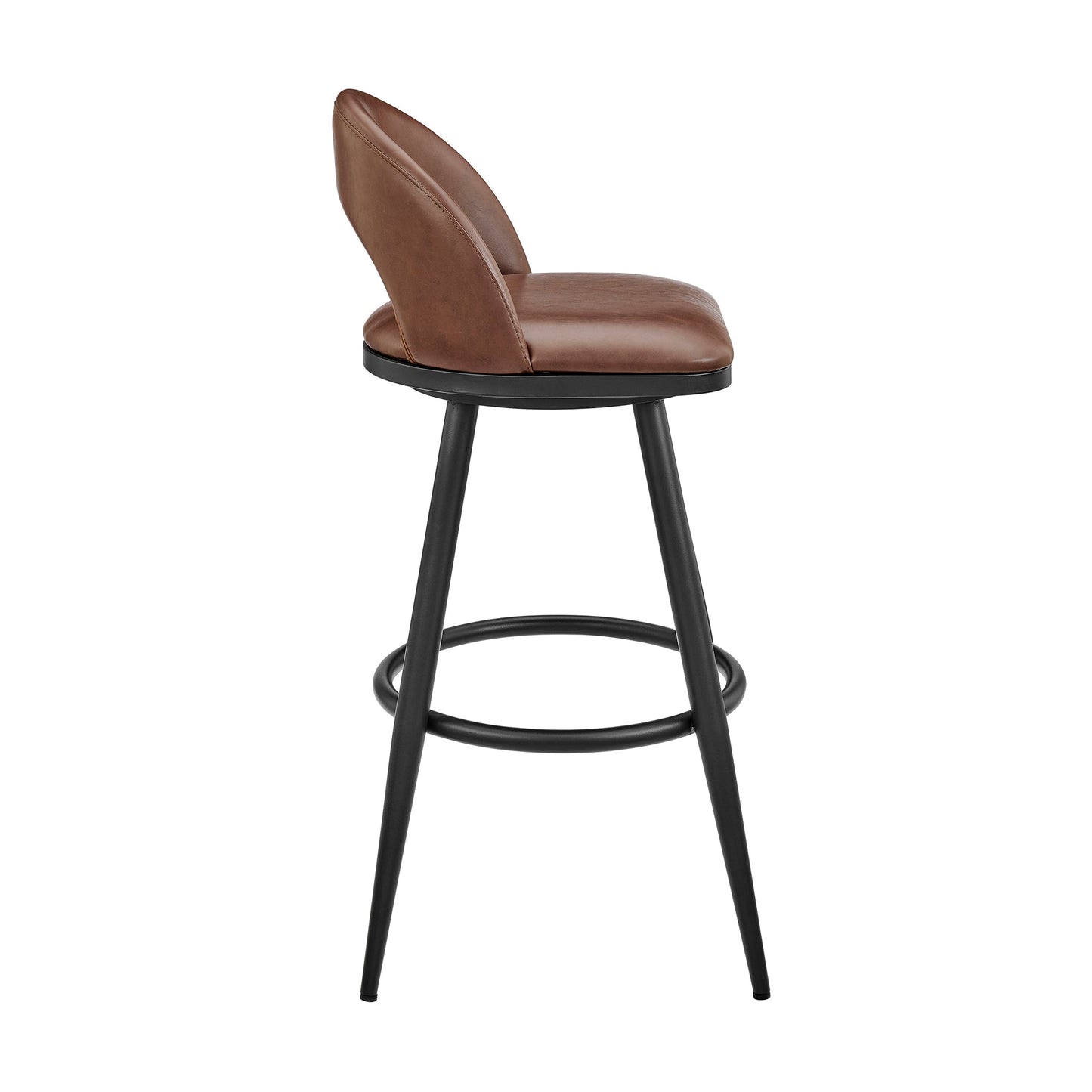 Lottech Swivel Counter Stool in Black Metal and Brown Faux Leather