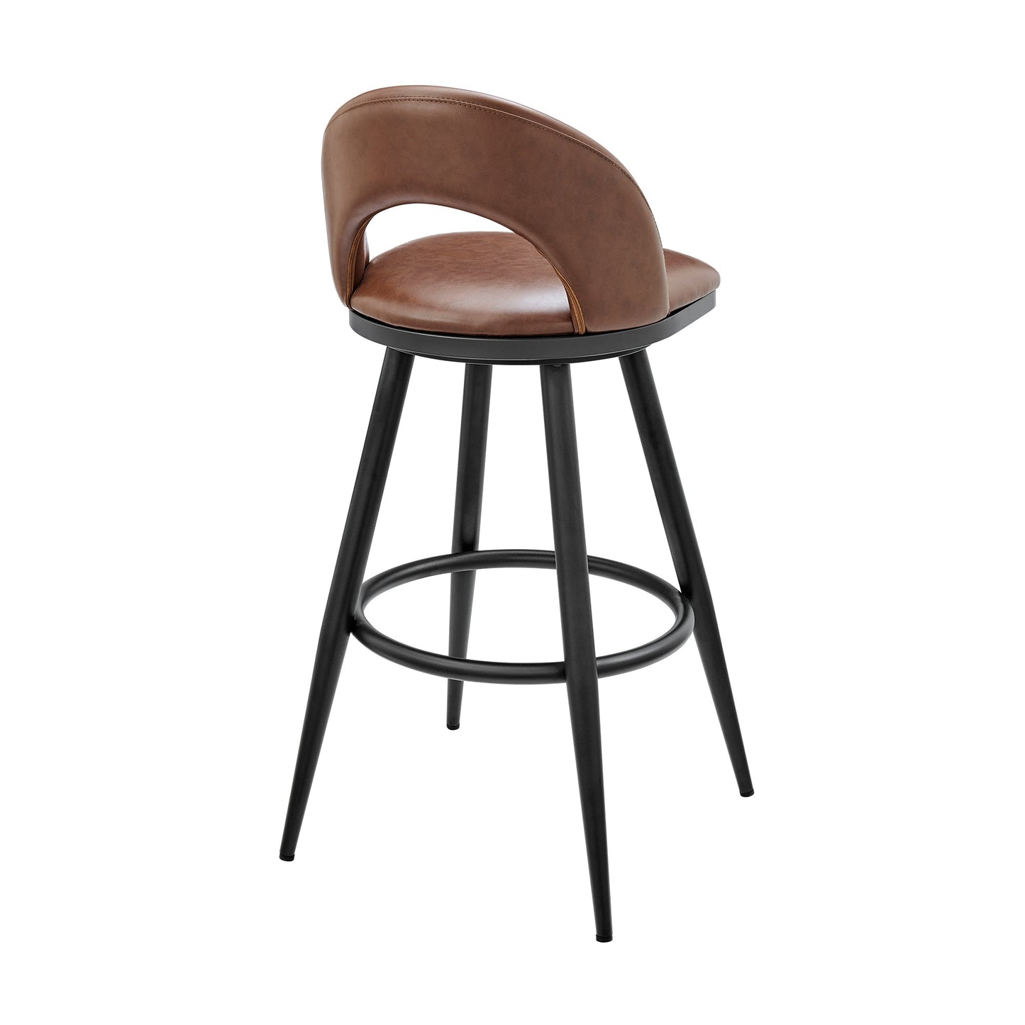 Lottech Swivel Counter Stool in Black Metal and Brown Faux Leather