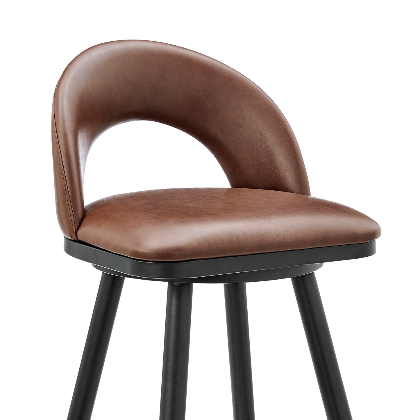 Lottech Swivel Counter Stool in Black Metal and Brown Faux Leather