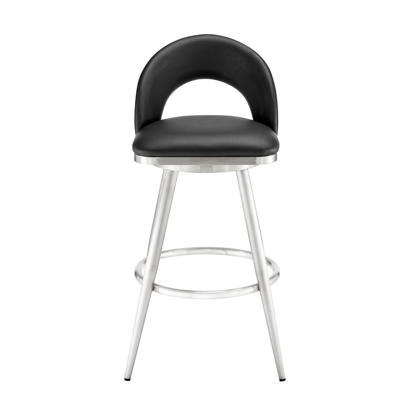 Lottech Swivel Counter Stool in Brushed Stainless Steel and Black Faux Leather