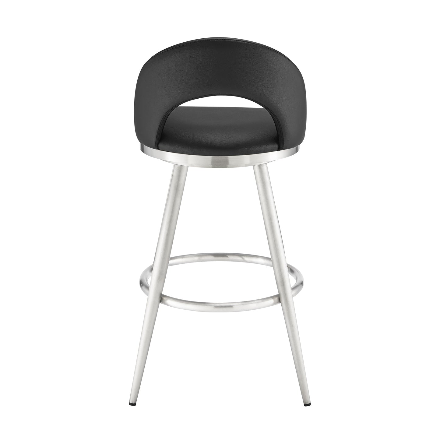 Lottech Swivel Counter Stool in Brushed Stainless Steel and Black Faux Leather