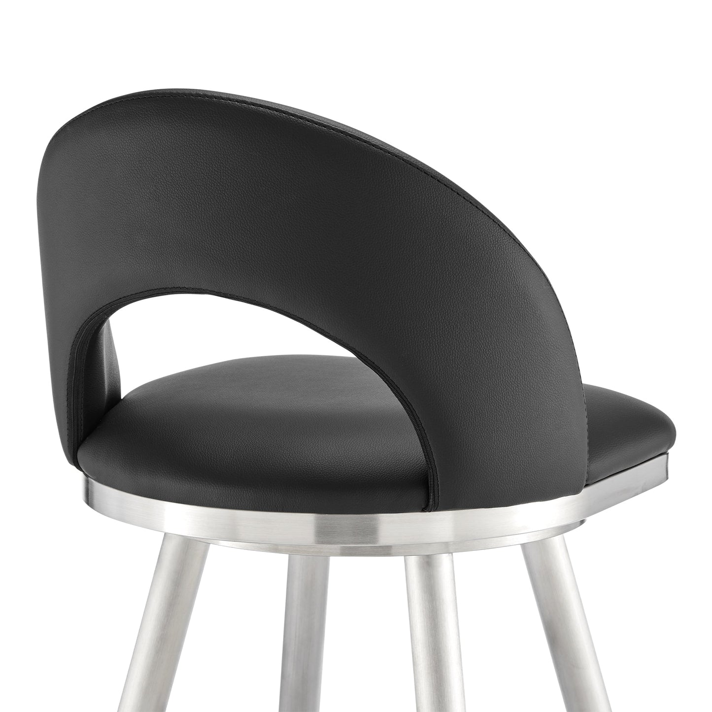 Lottech Swivel Counter Stool in Brushed Stainless Steel and Black Faux Leather