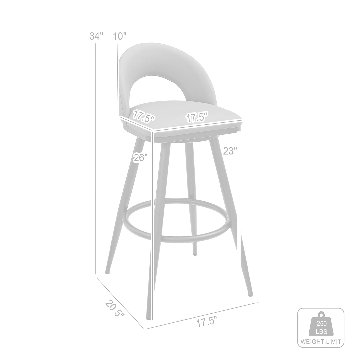 Lottech Swivel Counter Stool in Brushed Stainless Steel and Black Faux Leather