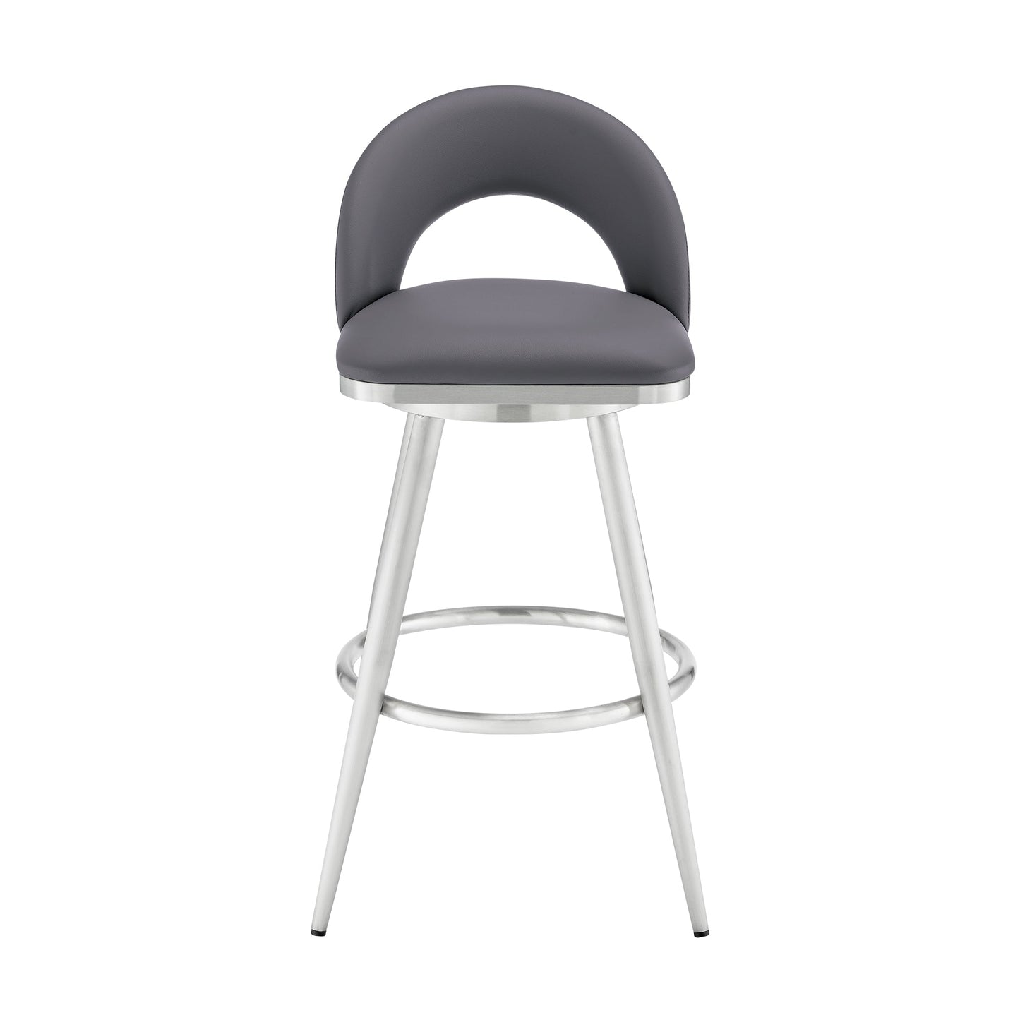 Lottech Swivel Counter Stool in Brushed Stainless Steel and Gray Faux Leather