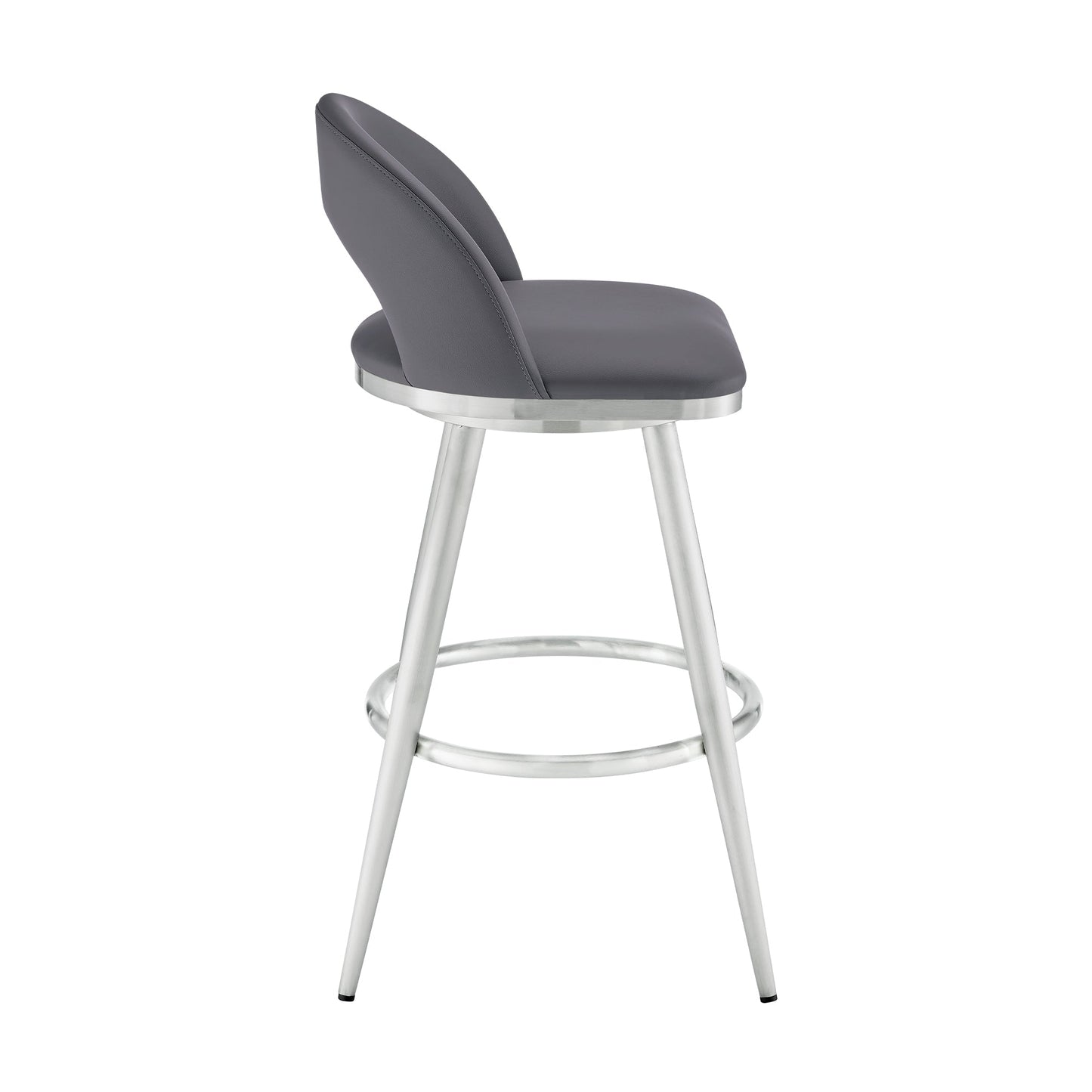 Lottech Swivel Counter Stool in Brushed Stainless Steel and Gray Faux Leather