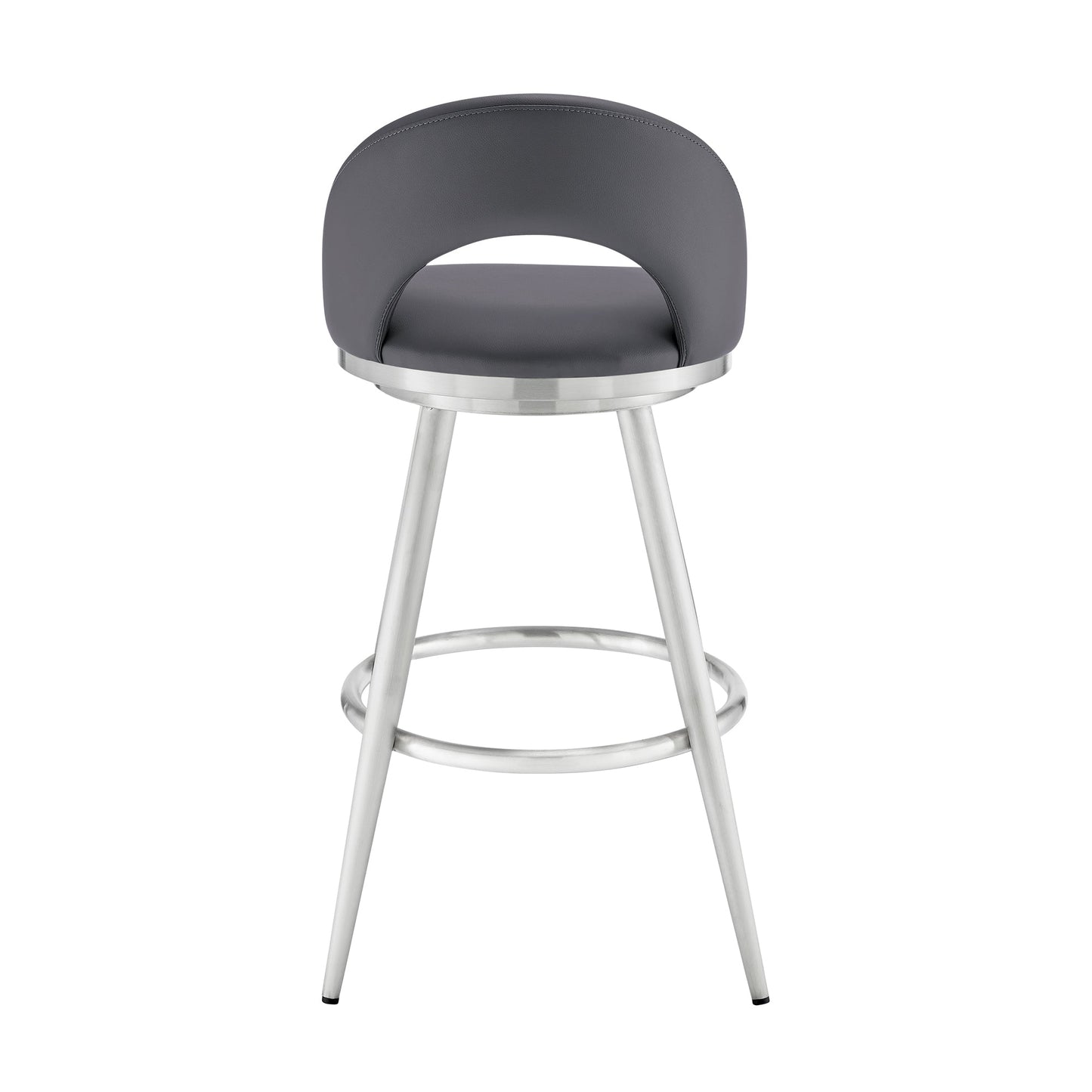 Lottech Swivel Counter Stool in Brushed Stainless Steel and Gray Faux Leather