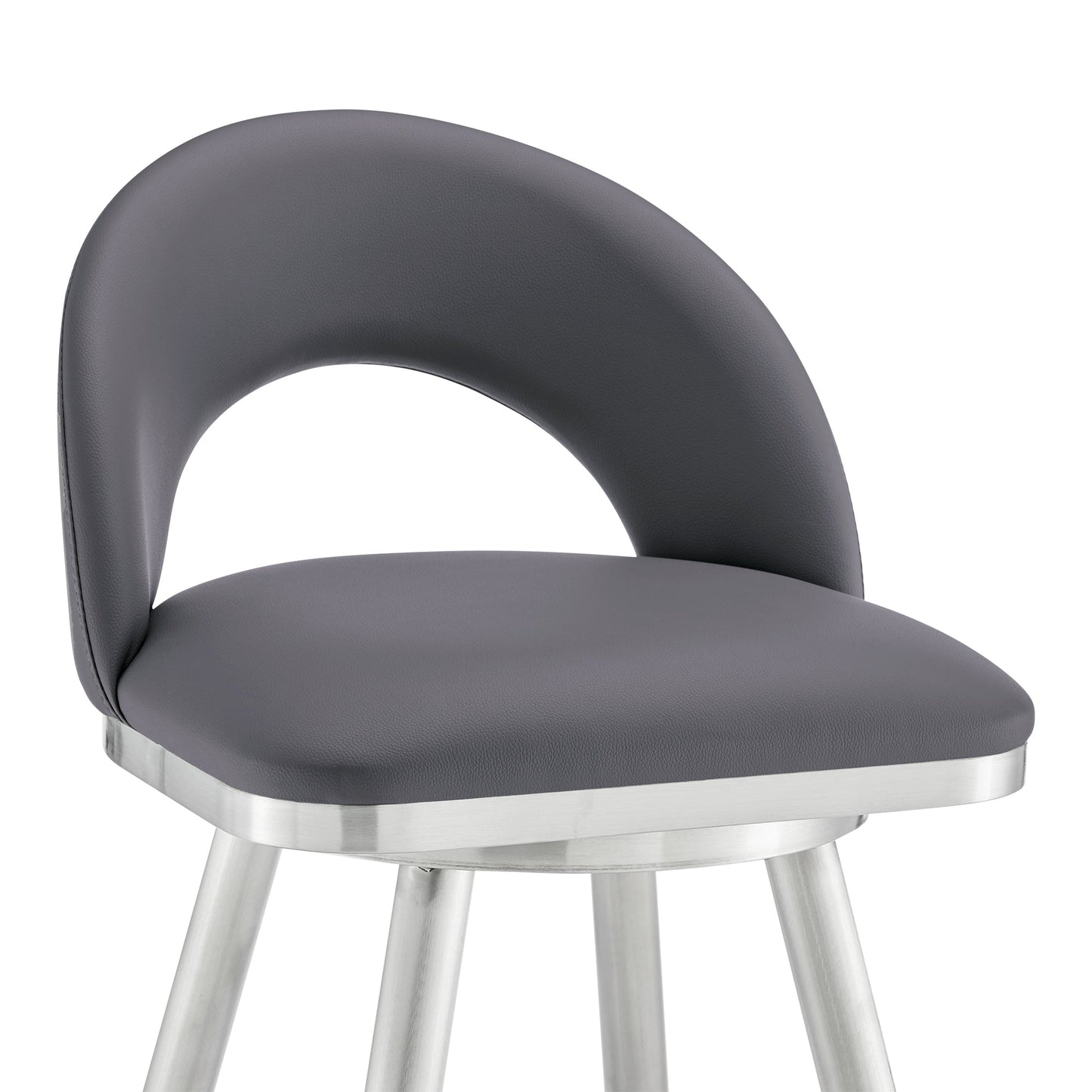 Lottech Swivel Counter Stool in Brushed Stainless Steel and Gray Faux Leather