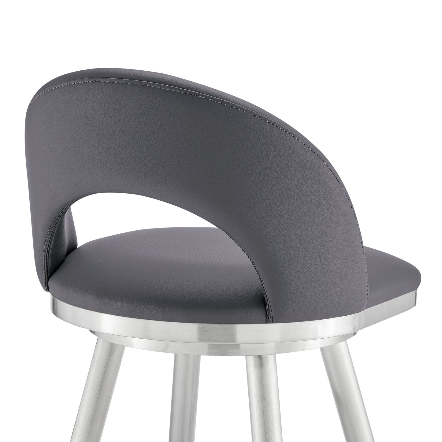 Lottech Swivel Counter Stool in Brushed Stainless Steel and Gray Faux Leather