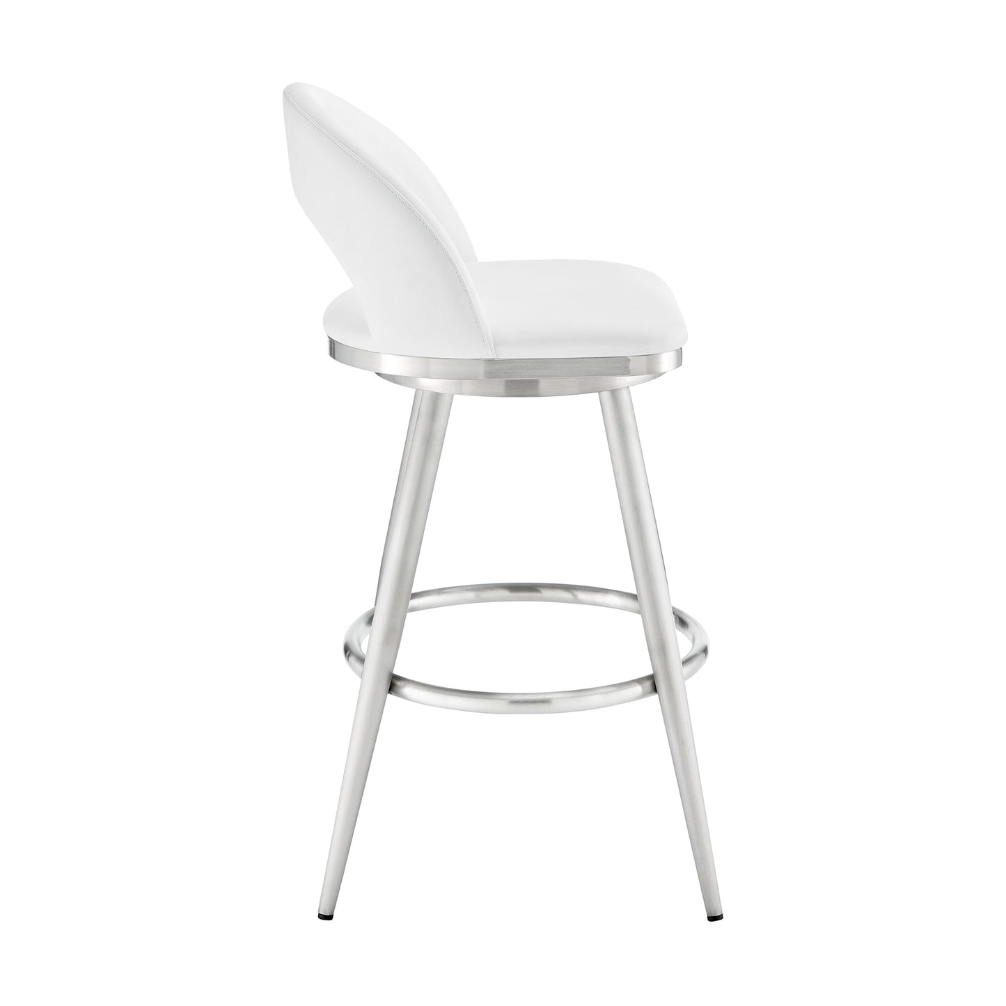 Lottech Swivel Counter Stool in Brushed Stainless Steel with White Faux Leather