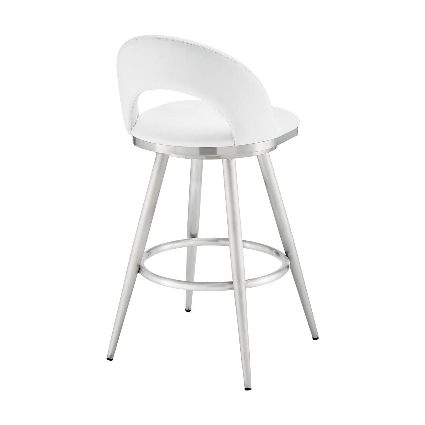 Lottech Swivel Counter Stool in Brushed Stainless Steel with White Faux Leather