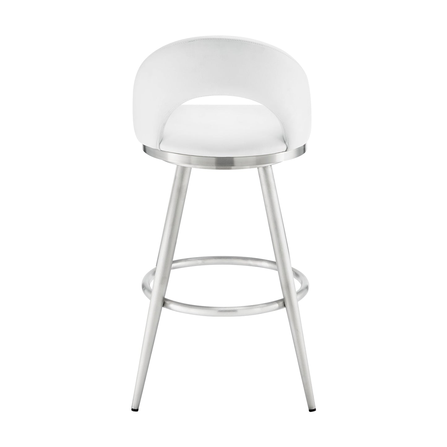 Lottech Swivel Counter Stool in Brushed Stainless Steel with White Faux Leather