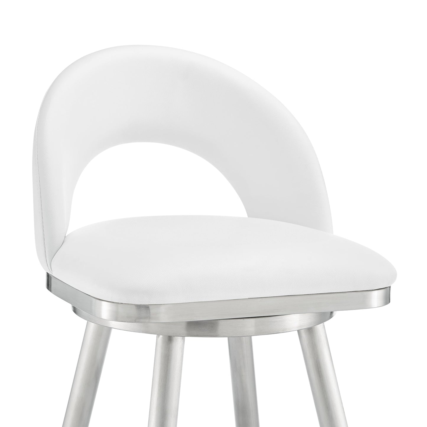 Lottech Swivel Counter Stool in Brushed Stainless Steel with White Faux Leather