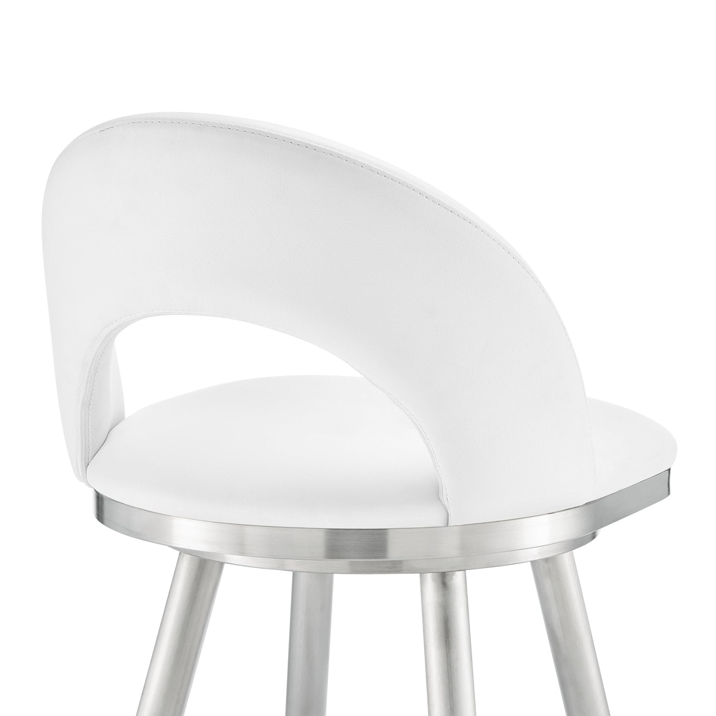 Lottech Swivel Counter Stool in Brushed Stainless Steel with White Faux Leather