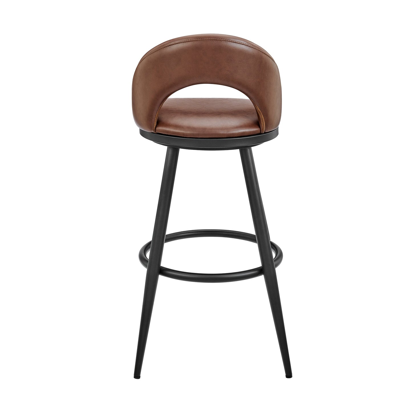 Lottech Swivel Bar Stool in Black Metal with Brown Faux Leather