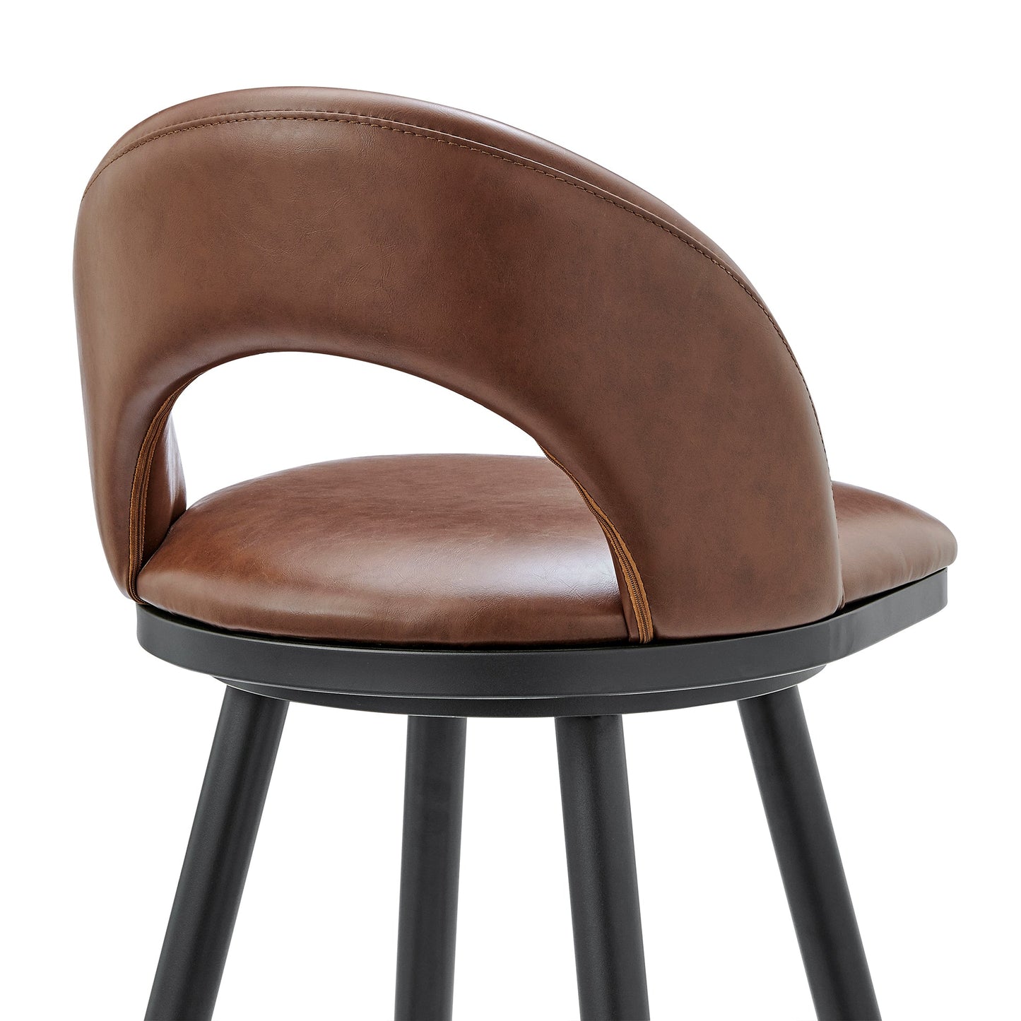 Lottech Swivel Bar Stool in Black Metal with Brown Faux Leather