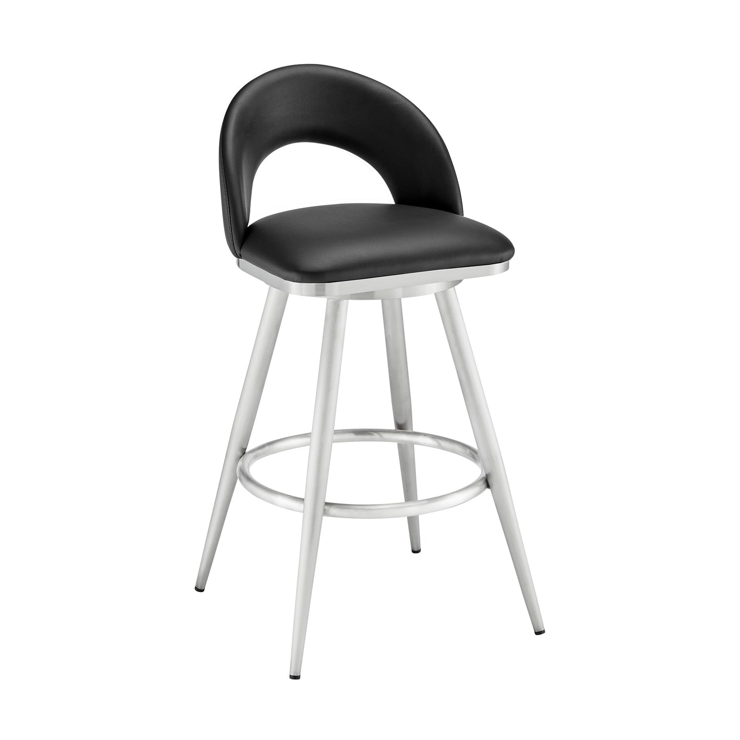 Lottech Swivel Bar Stool in Brushed Stainless Steel with Black Faux Leather