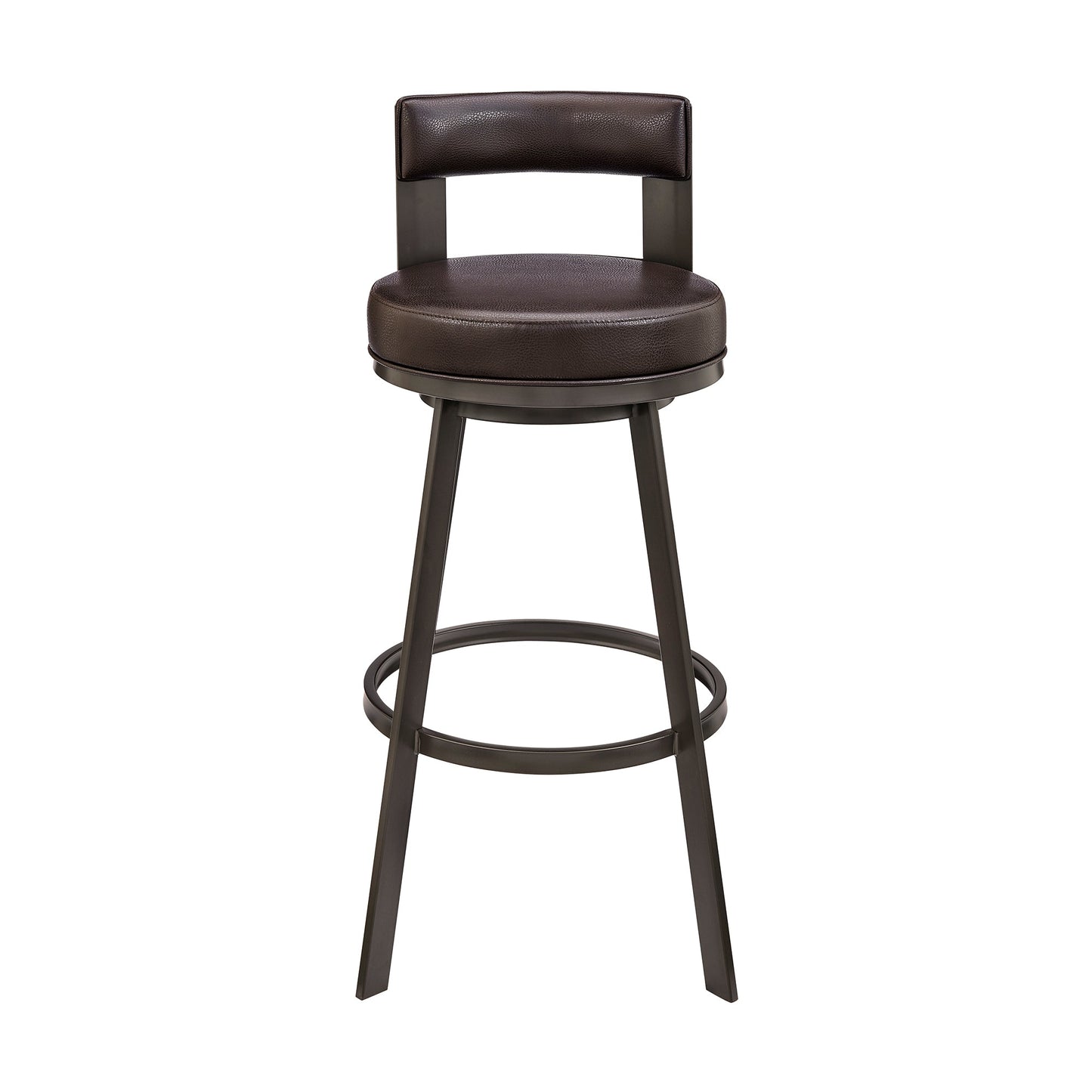 Lynof Swivel Counter Stool in Brown Metal with Brown Faux Leather