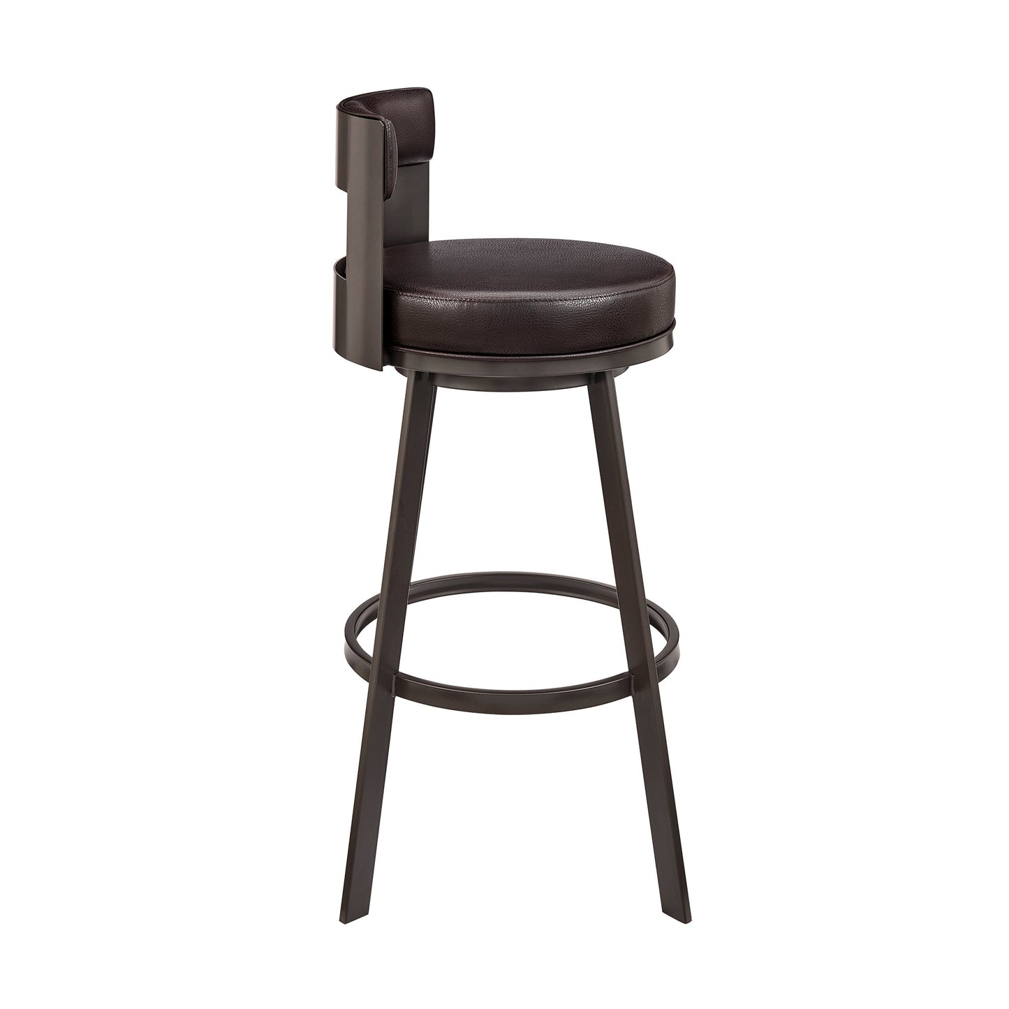 Lynof Swivel Counter Stool in Brown Metal with Brown Faux Leather