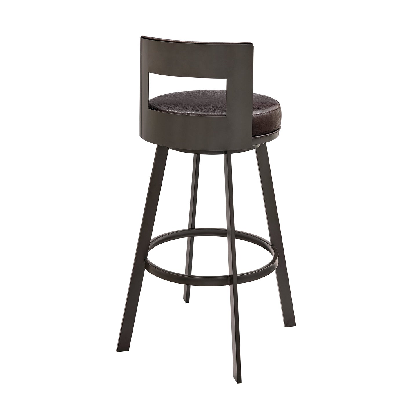 Lynof Swivel Counter Stool in Brown Metal with Brown Faux Leather