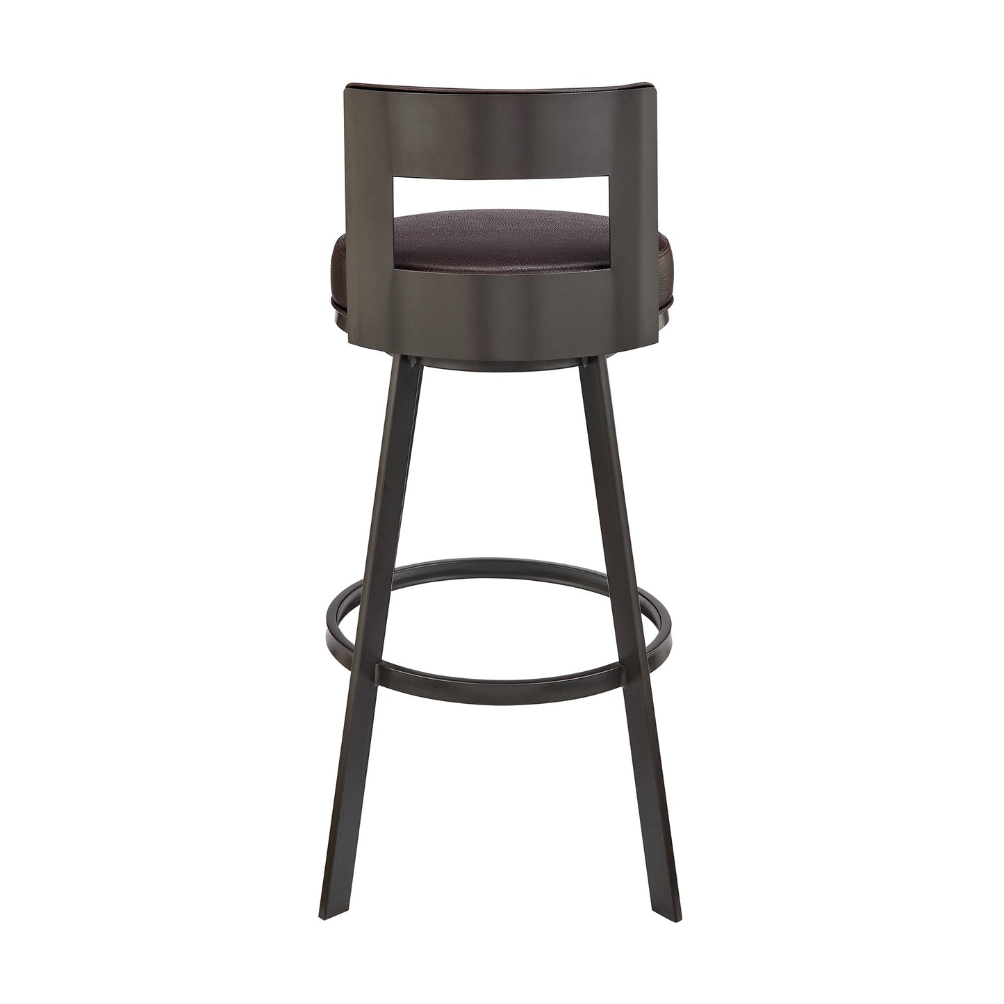 Lynof Swivel Counter Stool in Brown Metal with Brown Faux Leather