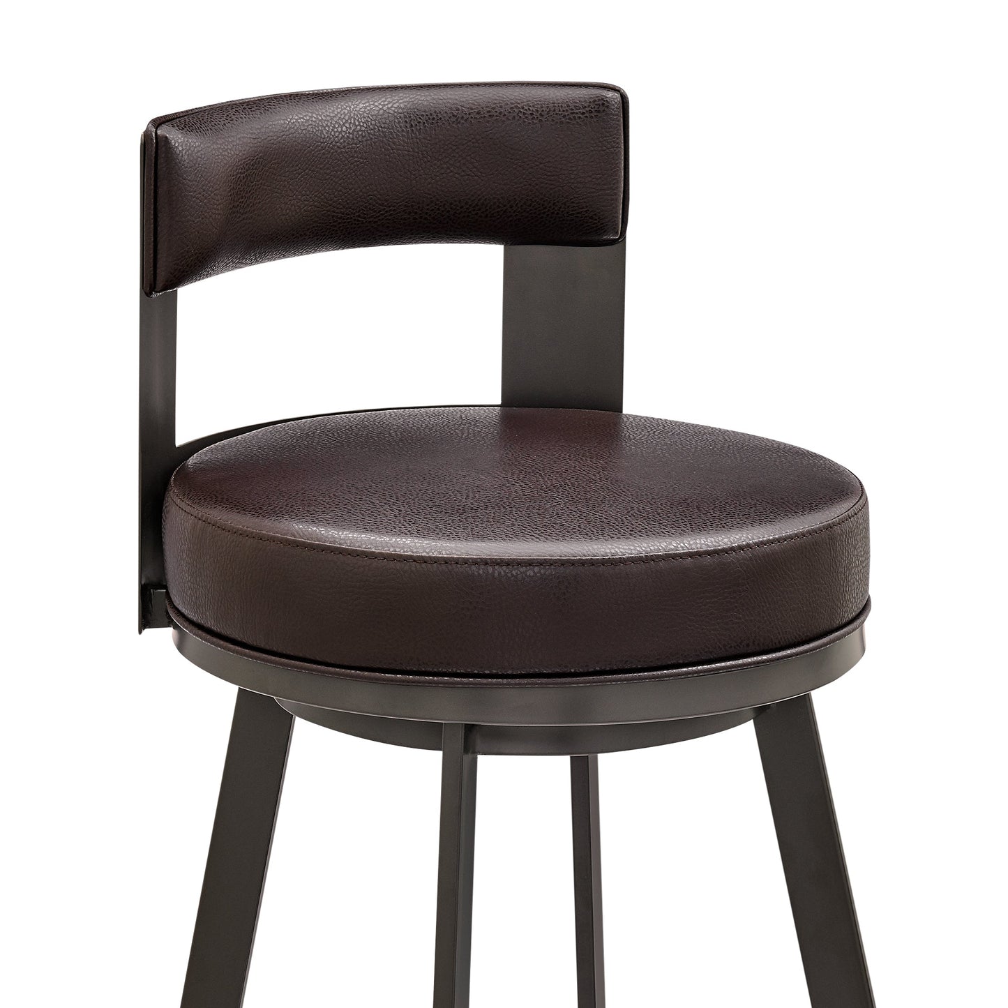 Lynof Swivel Counter Stool in Brown Metal with Brown Faux Leather