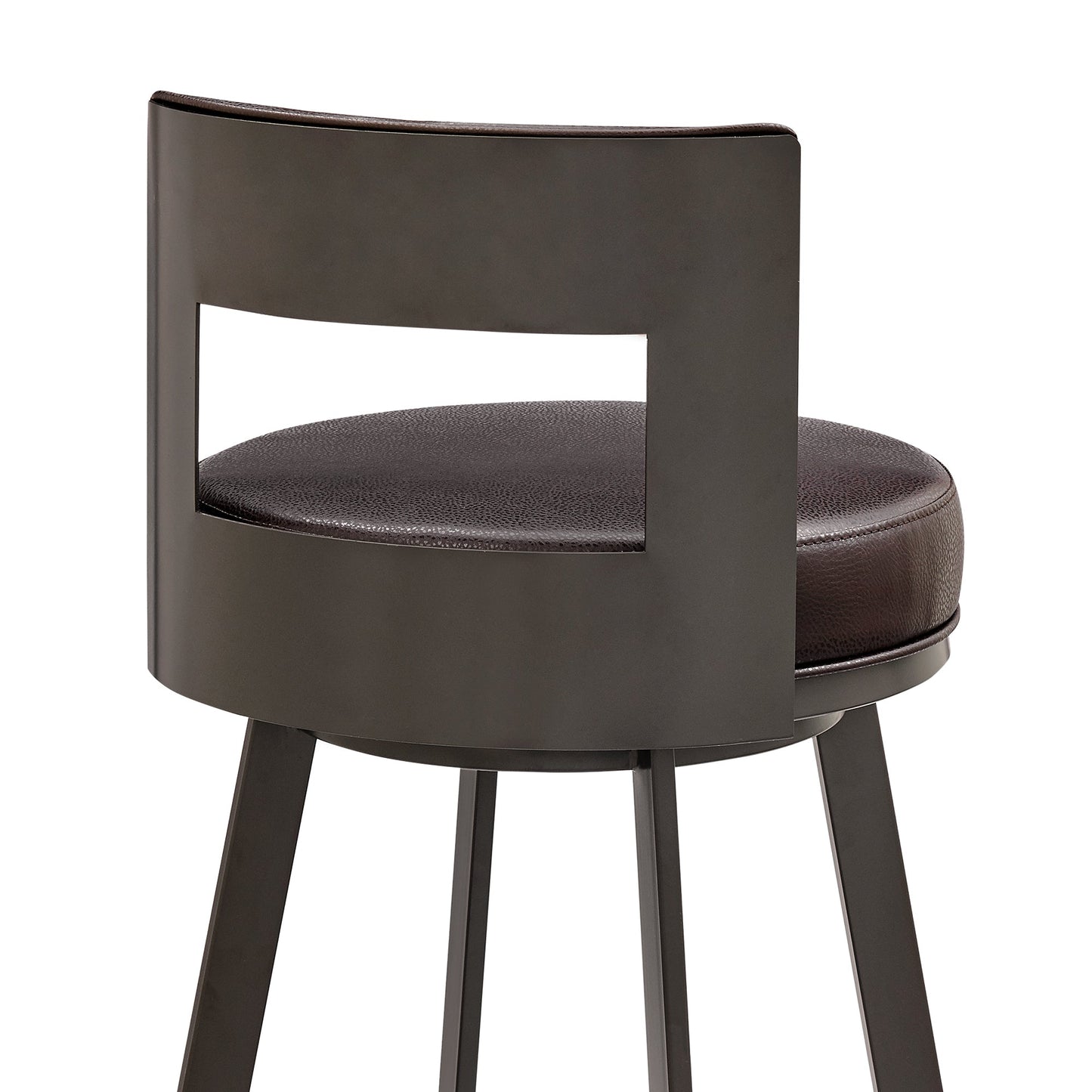 Lynof Swivel Counter Stool in Brown Metal with Brown Faux Leather