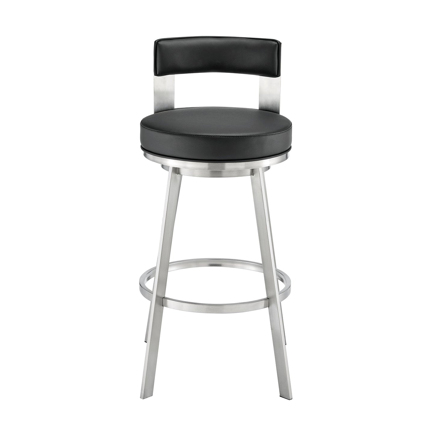 Lynof Swivel Counter Stool in Brushed Stainless Steel with Black Faux Leather