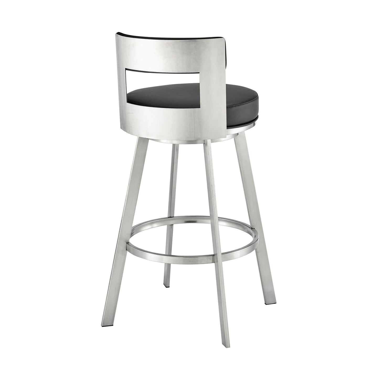 Lynof Swivel Counter Stool in Brushed Stainless Steel with Black Faux Leather