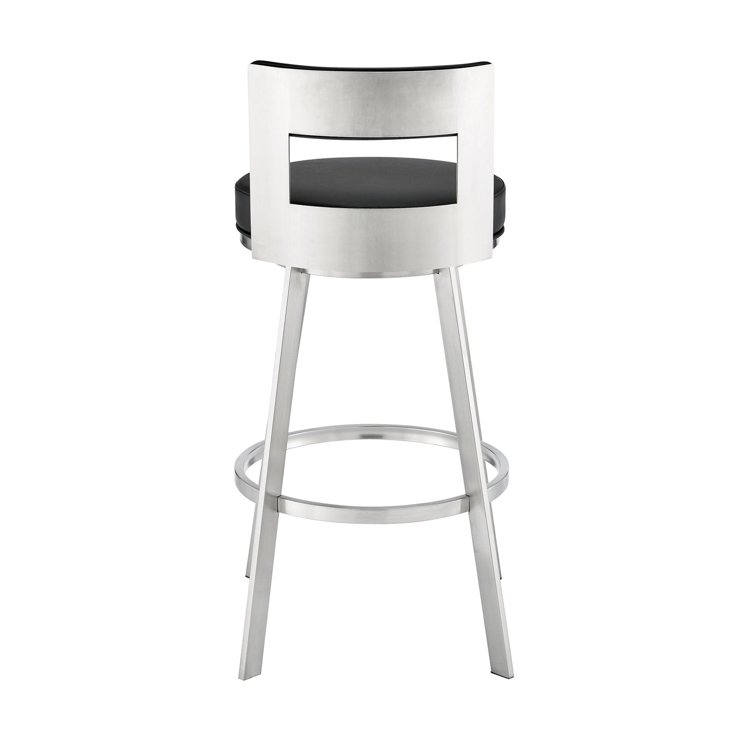 Lynof Swivel Counter Stool in Brushed Stainless Steel with Black Faux Leather