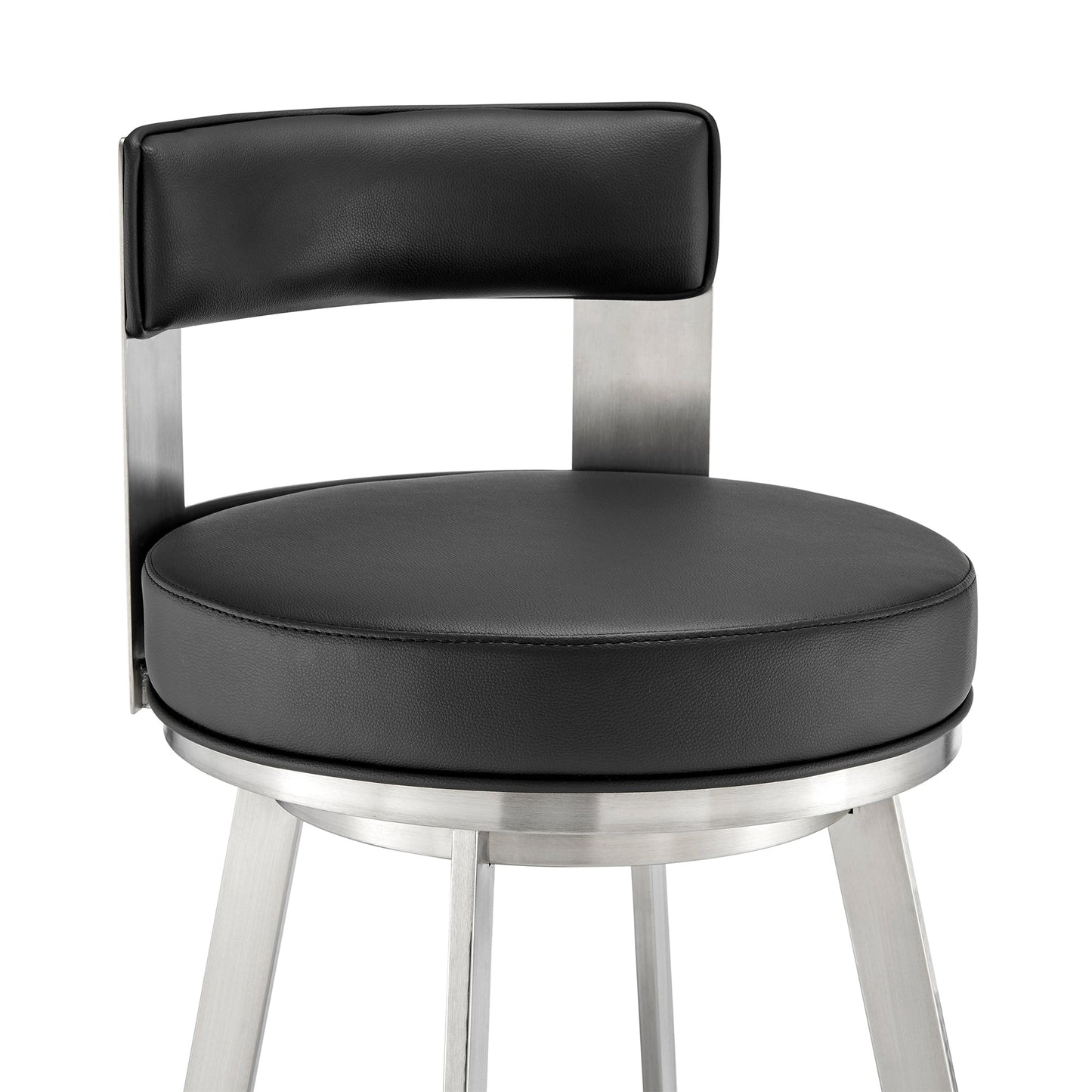 Lynof Swivel Counter Stool in Brushed Stainless Steel with Black Faux Leather