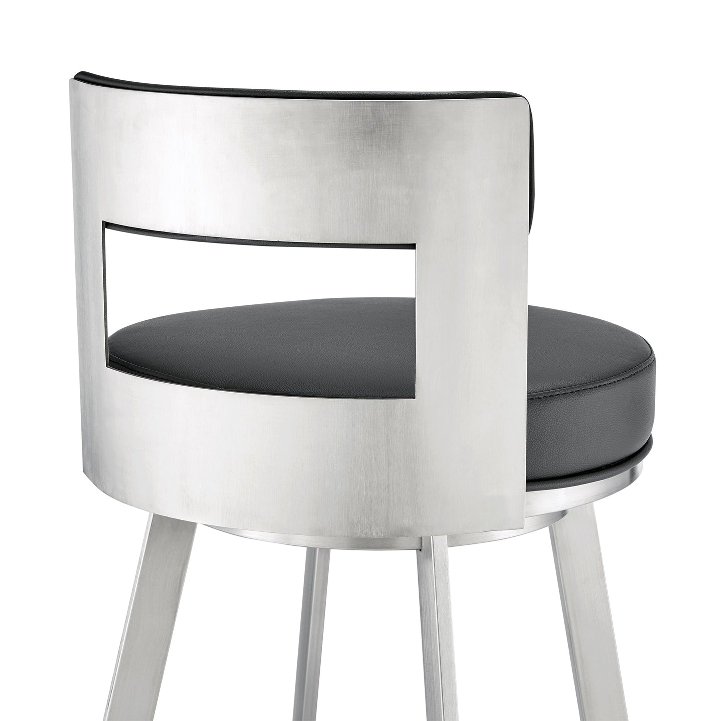 Lynof Swivel Counter Stool in Brushed Stainless Steel with Black Faux Leather