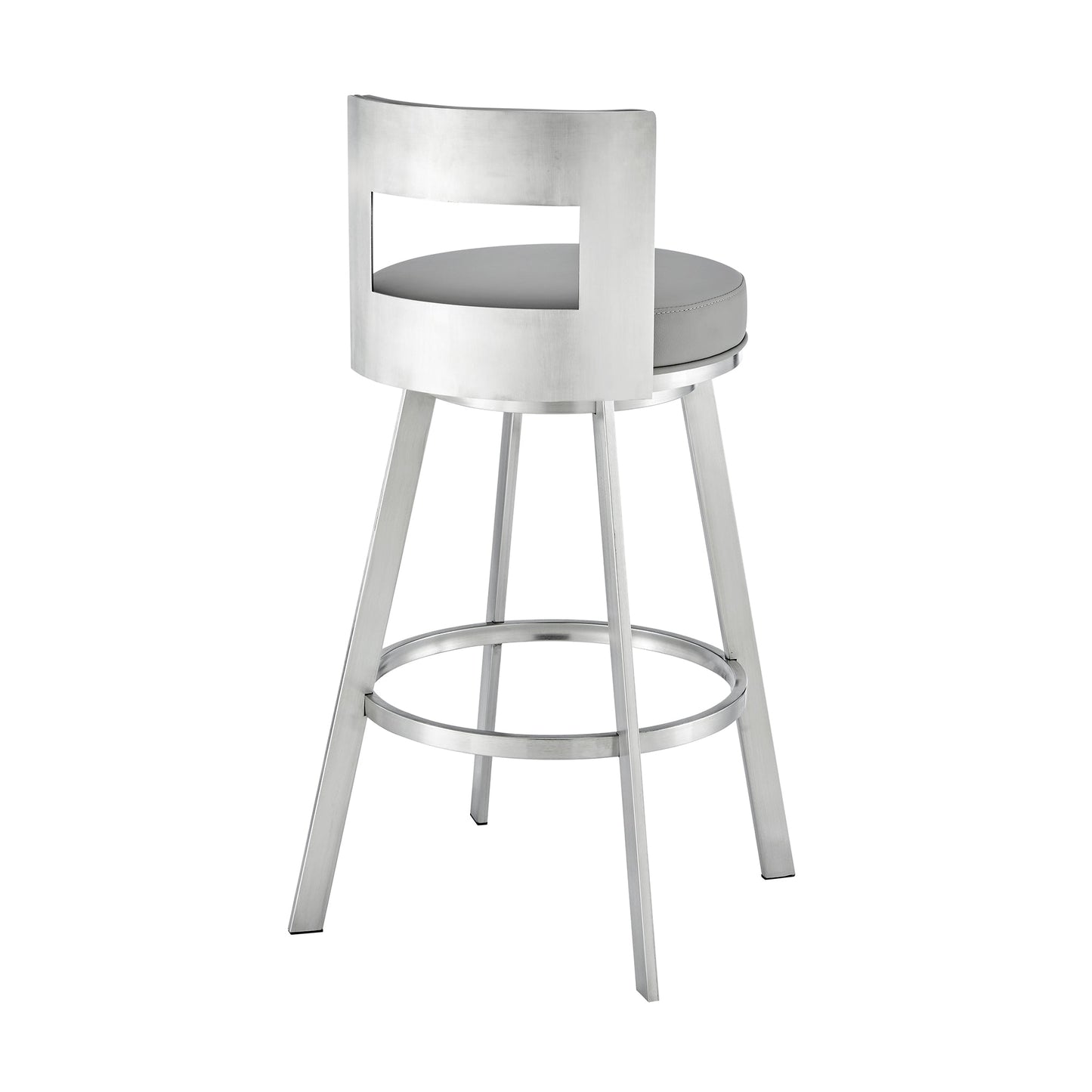 Lynof Swivel Counter Stool in Brushed Stainless Steel with Light Gray Faux Leather