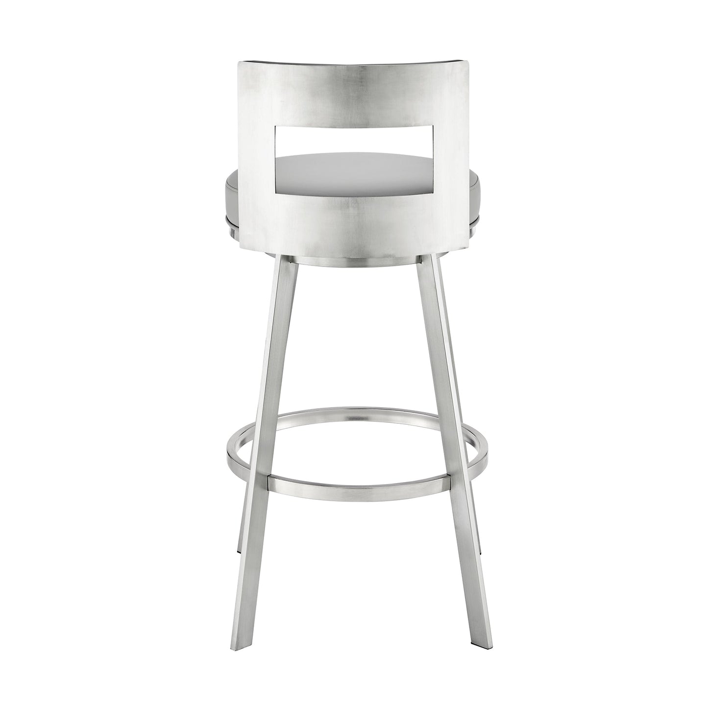 Lynof Swivel Counter Stool in Brushed Stainless Steel with Light Gray Faux Leather