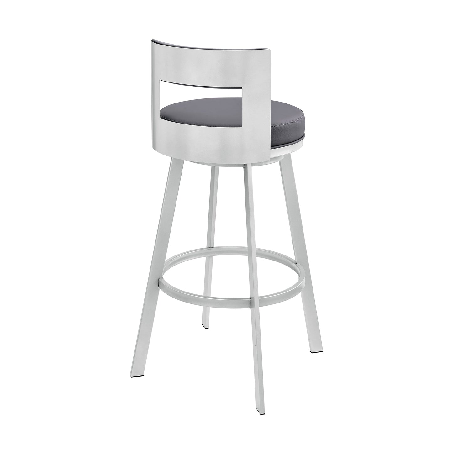 Lynof Swivel Counter Stool in Silver Metal with Gray Faux Leather